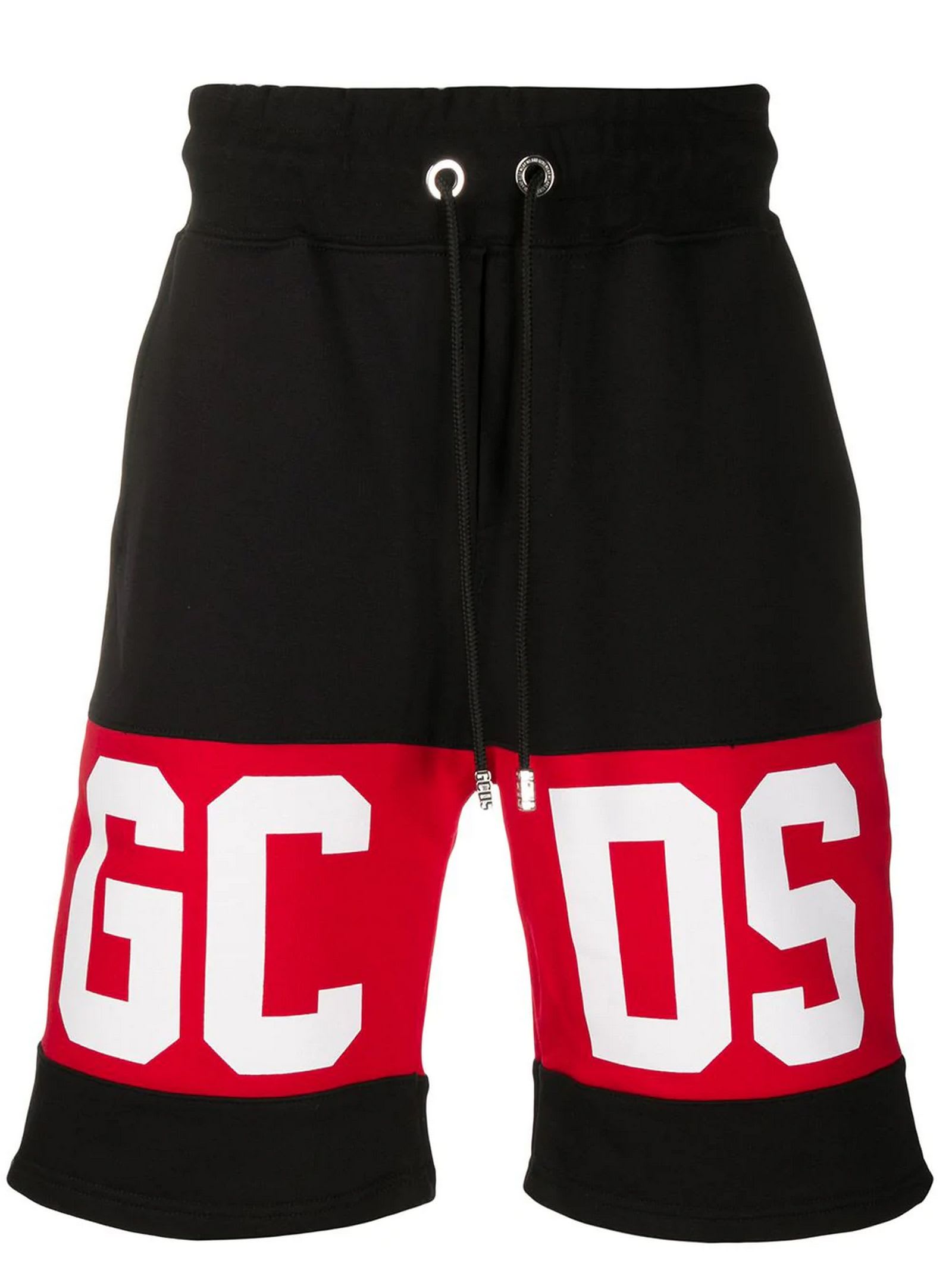 GCDS Black Cotton Logo Panel Track Shorts