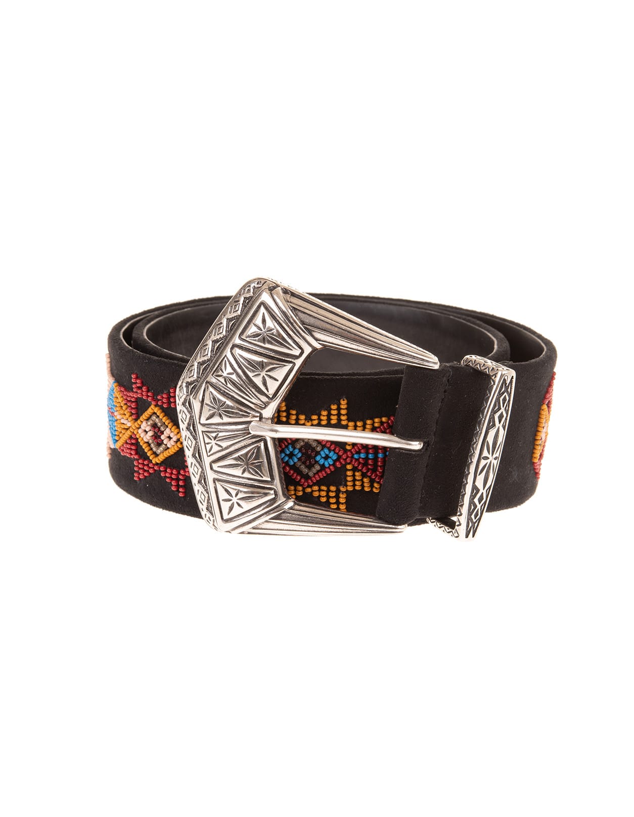 Etro Woman Embroidered Leather Belt With Metallic Buckle