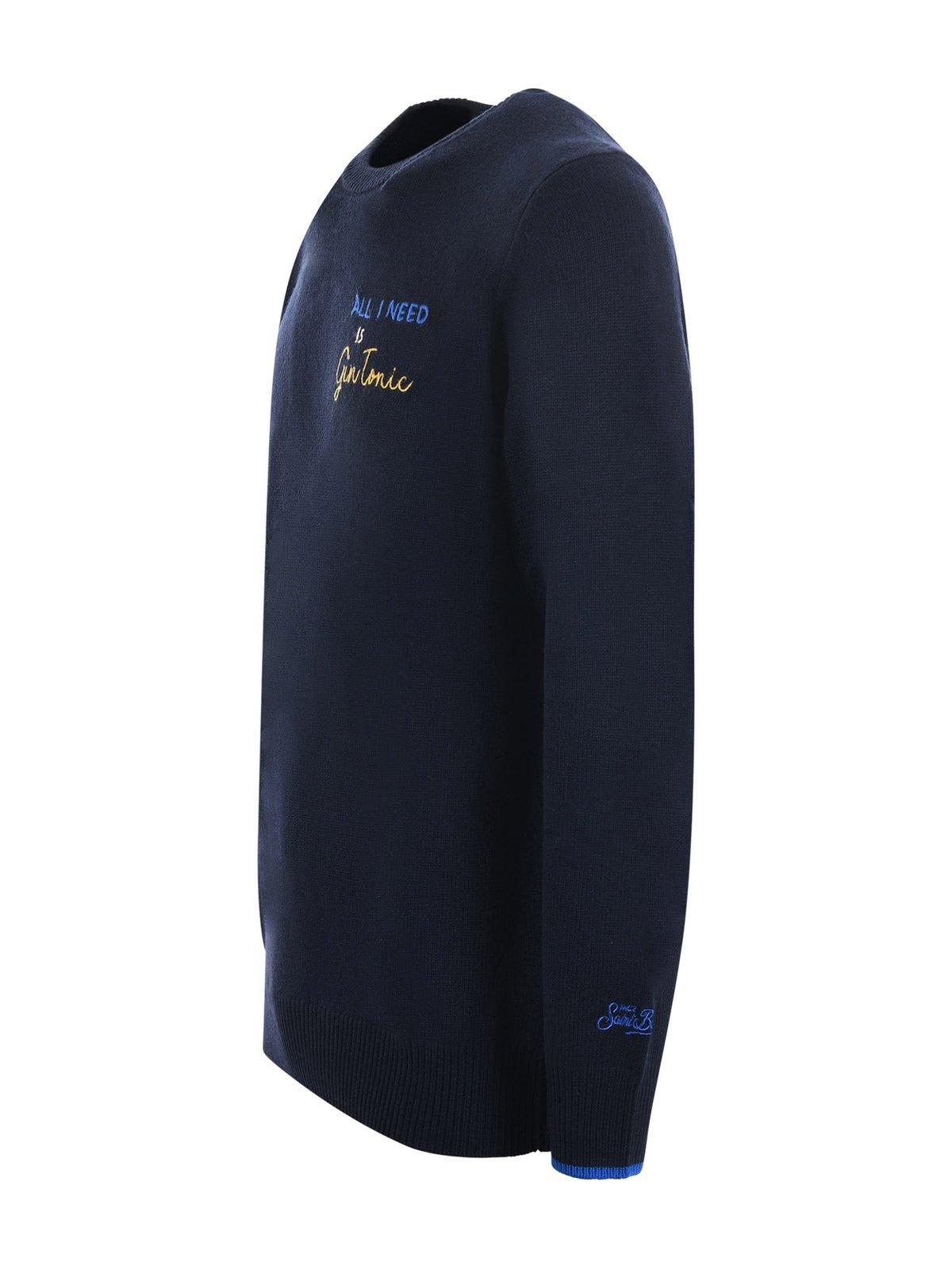 Shop Mc2 Saint Barth Gin Tonic-embroidered Crewneck Long-sleeved Jumper In Blue