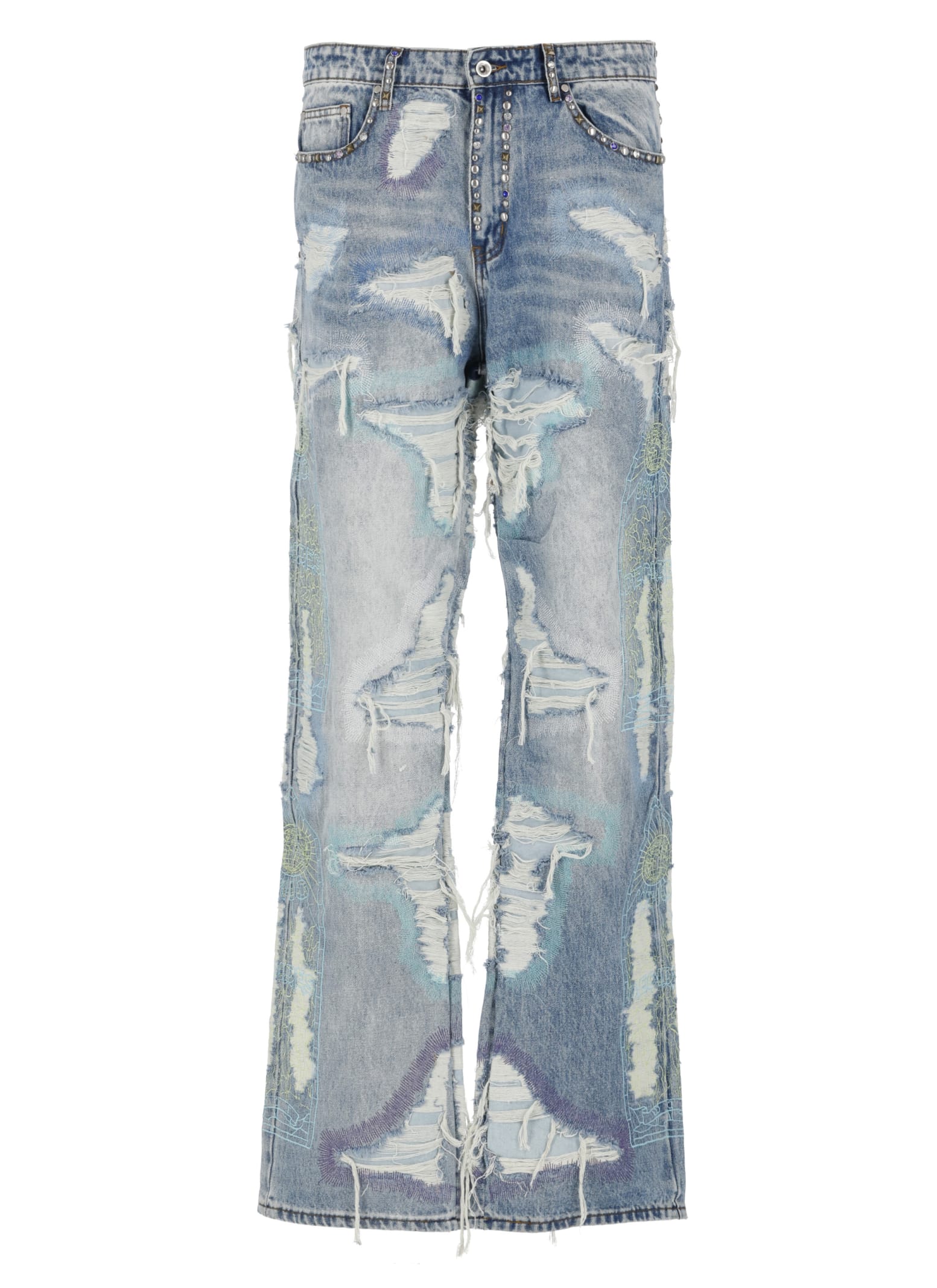 Multicolor Stud Distressed Jeans