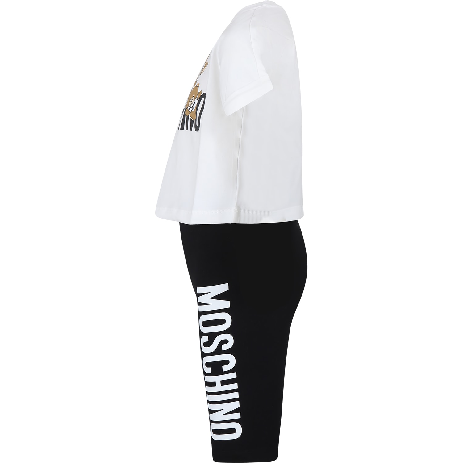 Shop Moschino White Suit For Girl With Teddy Bear And Logo
