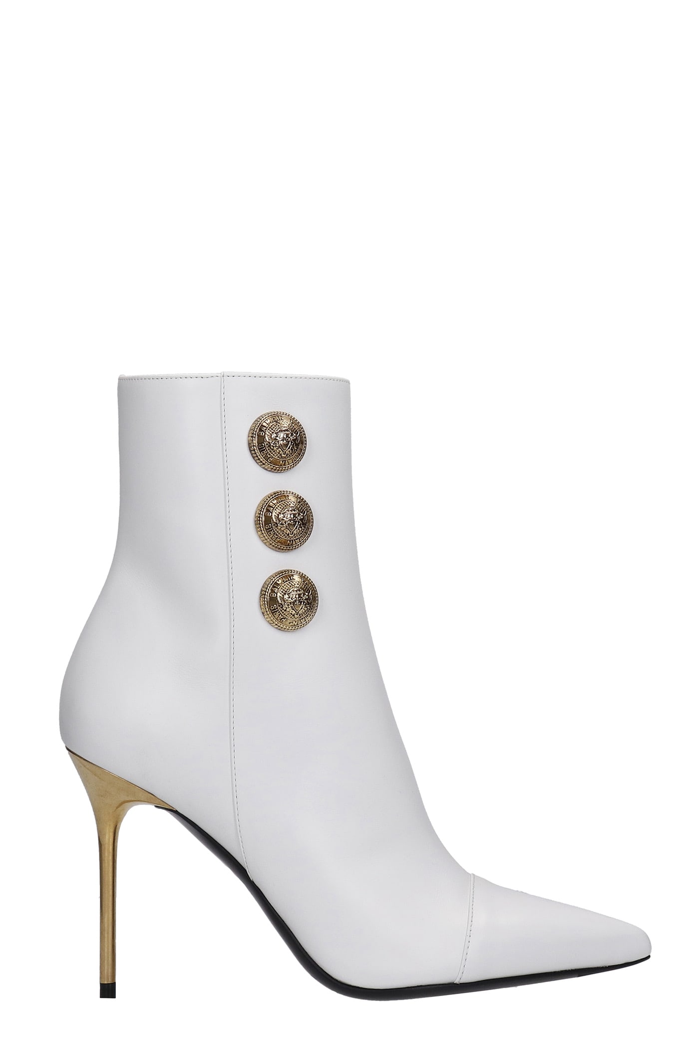 Balmain Roni High Heels Ankle Boots In White Leather