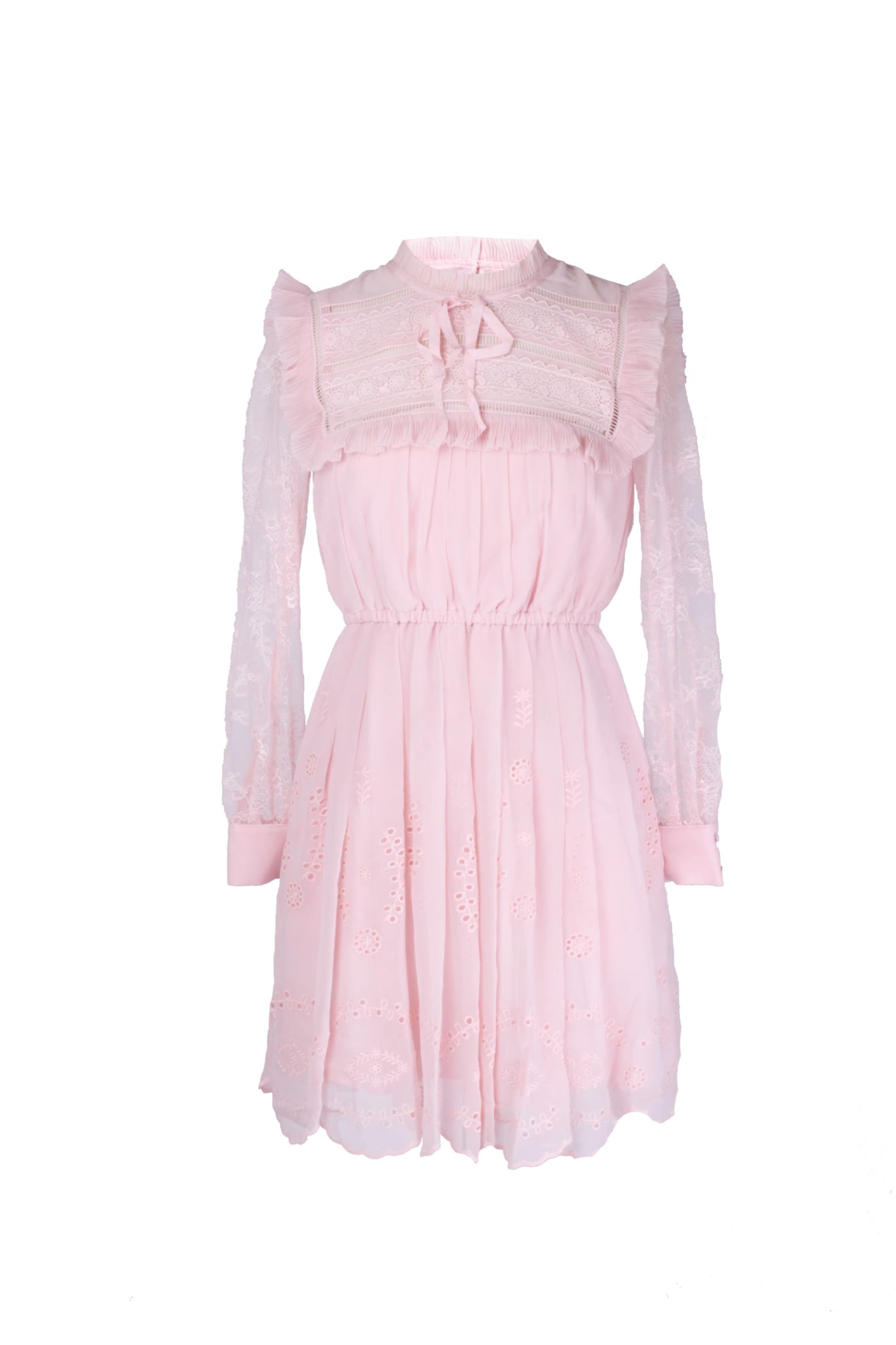 Self-portrait Pink Broderie Chiffon Mini Dress