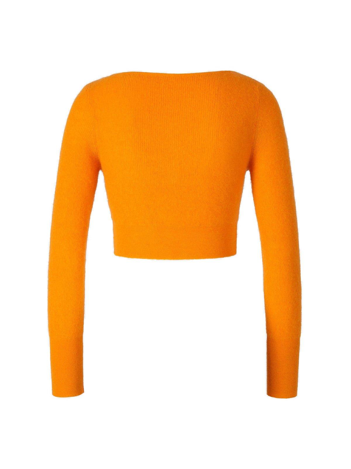 Jacquemus V-neck Cropped Knitwear Button Detail In Orange