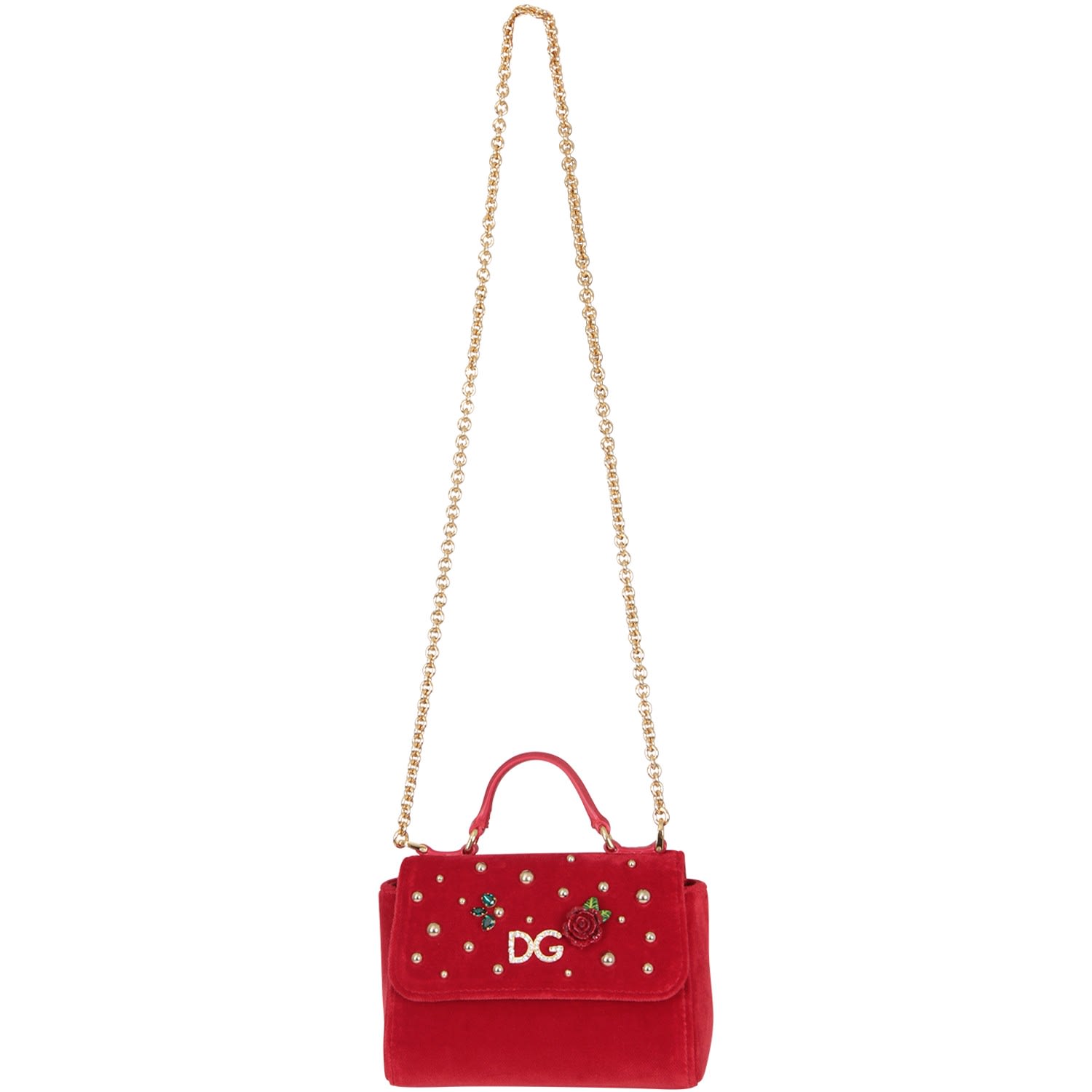 Dolce & Gabbana Red Girl Bag With Rhinestoned Logo