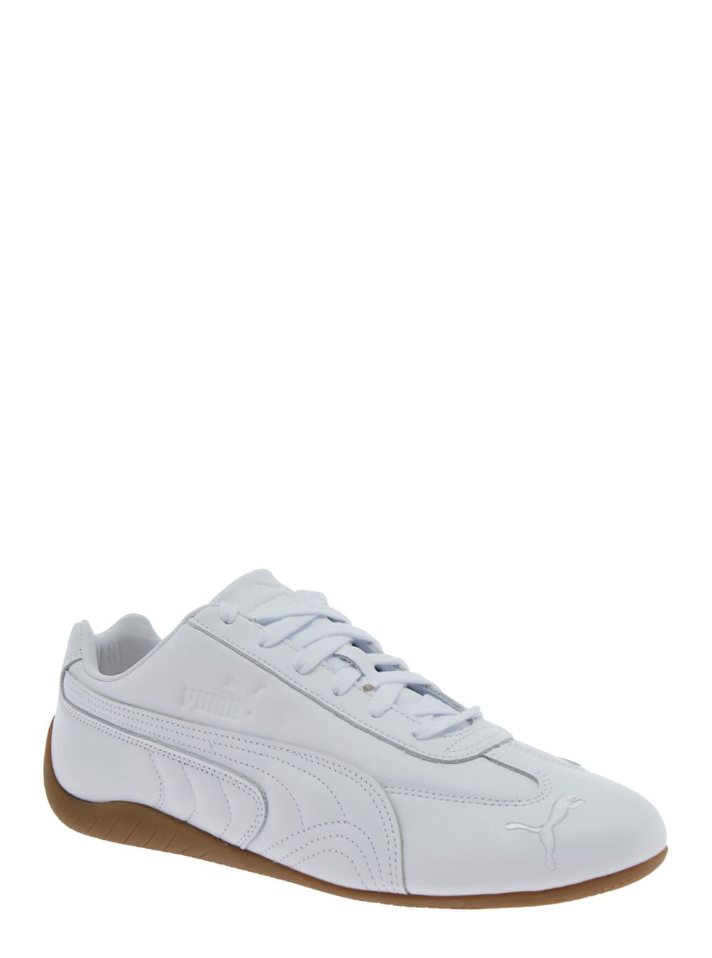 Puma Speedcat White Low Top Sneakers With Embossed Logo On The Tongue And Contrasting Sole In Leather Uni In White