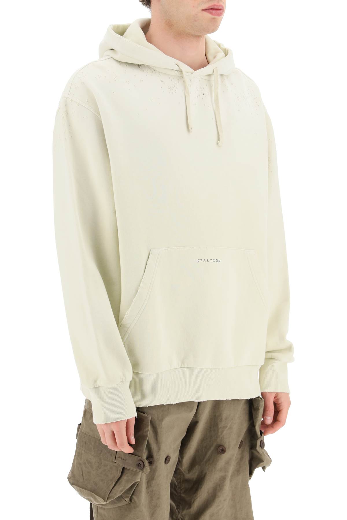 Alyx Hoodie With Distressed Details In Dirty Off White (white)