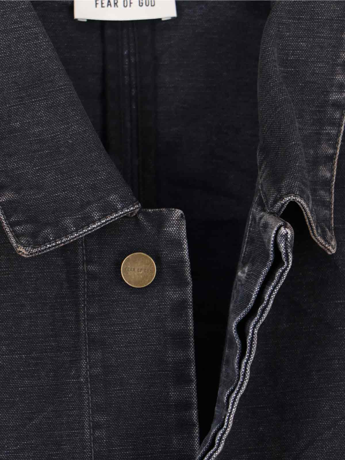 Fear Of God Mens Washed Black Utility Cropped Denim Jacket In Black