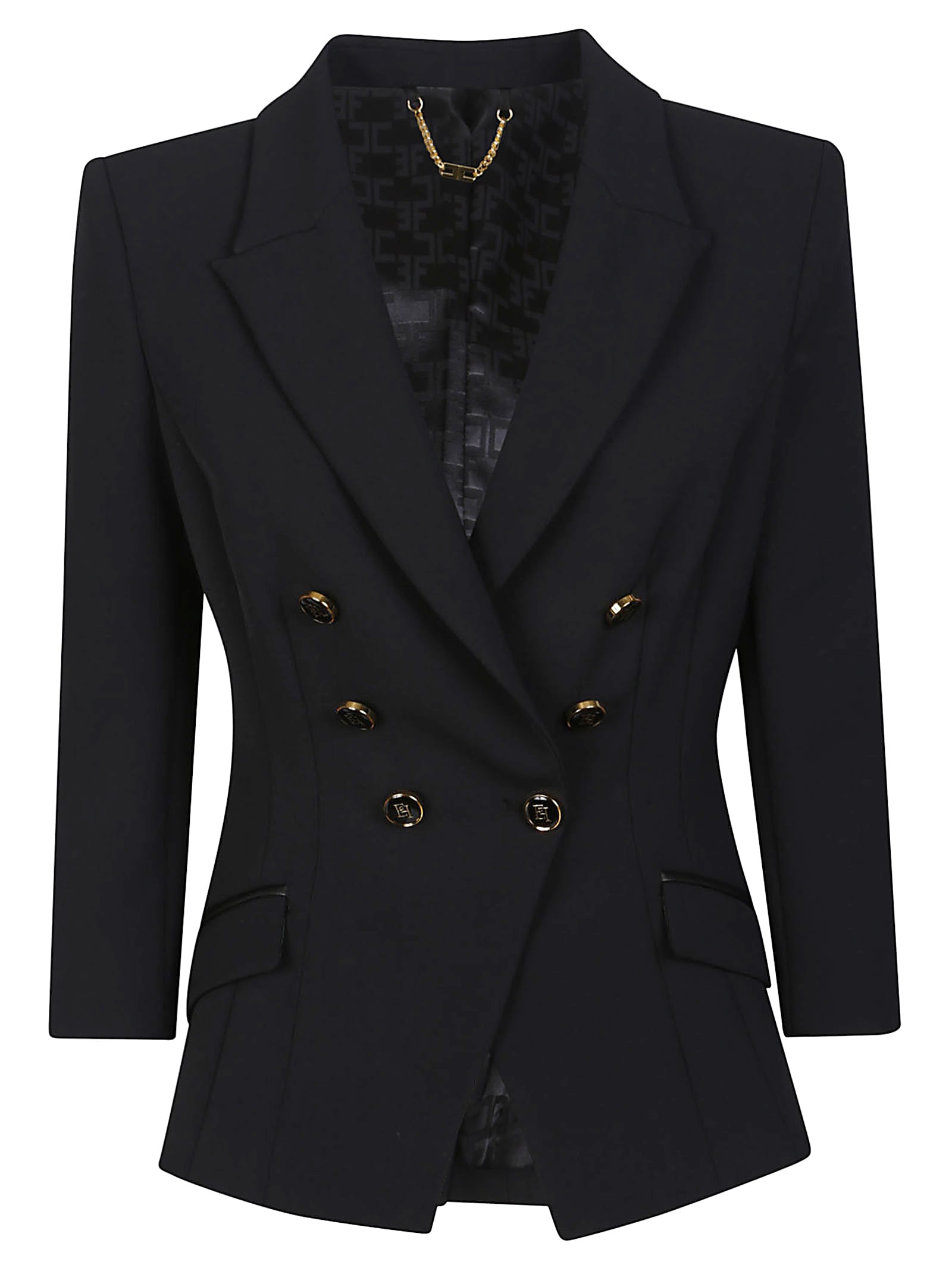 Elisabetta Franchi Tailored Blazer With Padded Shoulders And Peak Lapels In Black