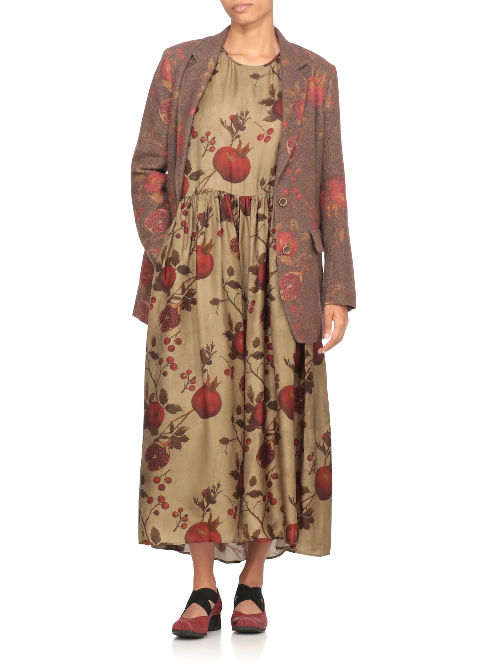 Uma Wang Printed Viscose And Cupro Ardal Midi Dress In Brown
