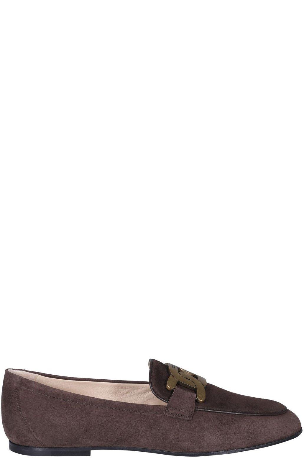 Shop Tod's Kate Buckle Detail Loafers In Brown