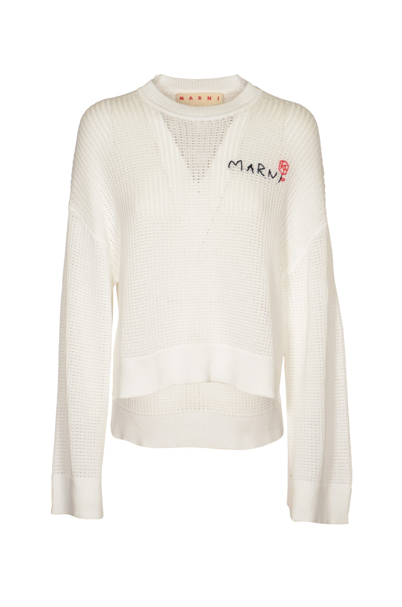 Shop Marni Logo Embroidered Asymmetric Sweatshirt In Lily White