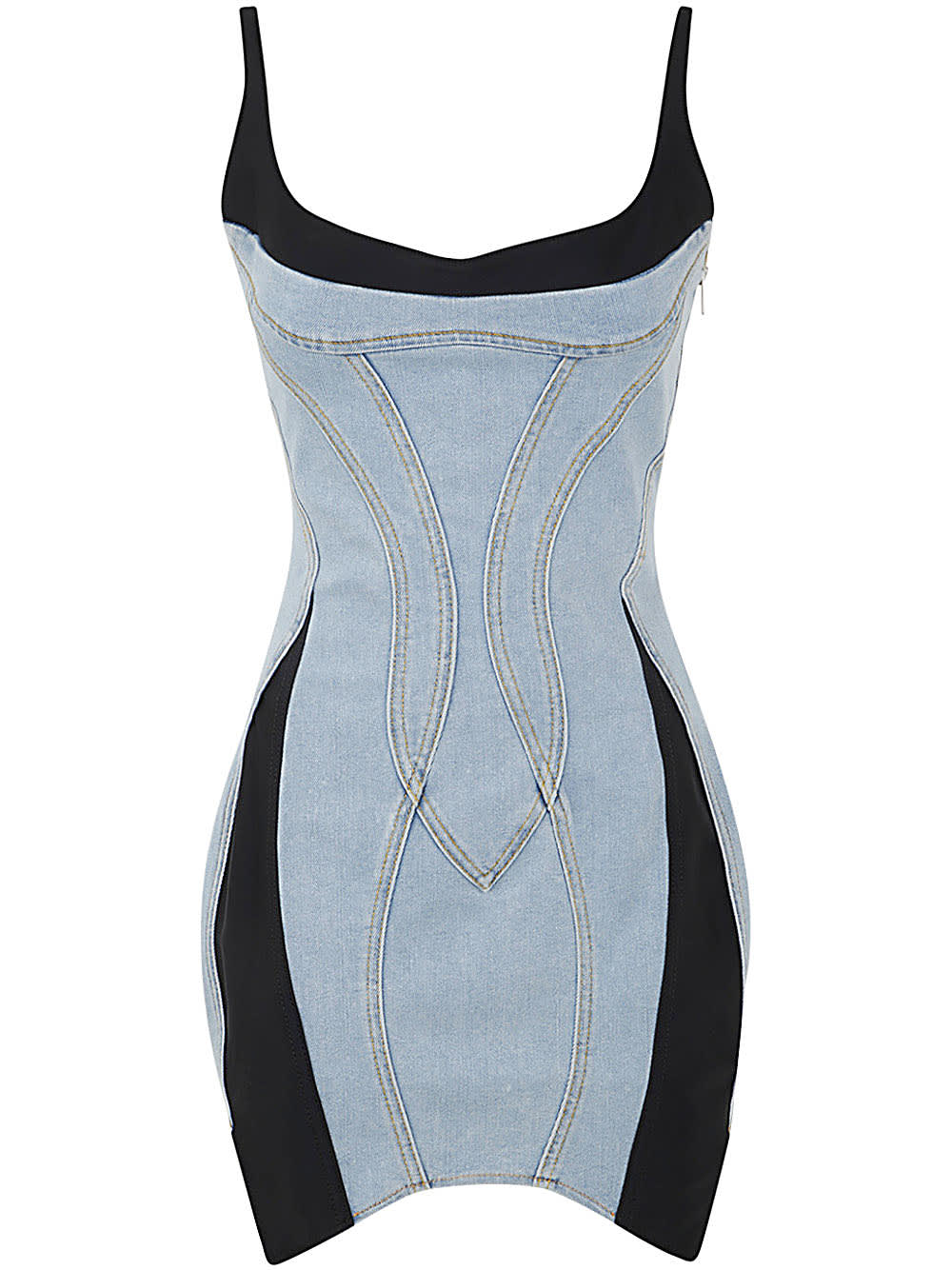 Shop Mugler Ro1490 Mini Dress In Light Blue Black