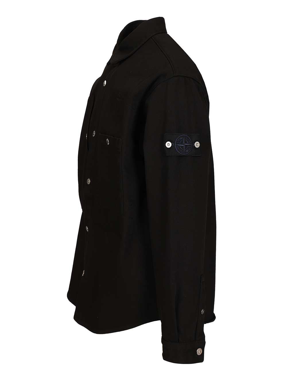 Stone Island Bull Denim-tc Overshirt With Bellows Pockets In Black