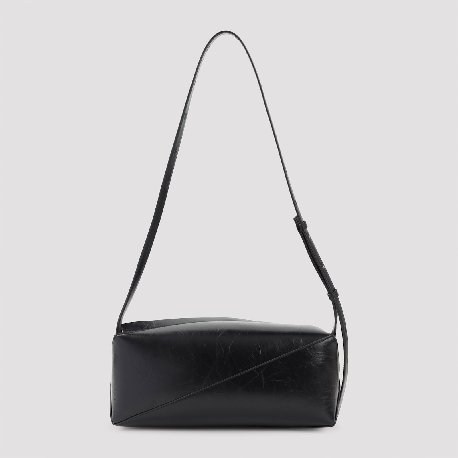 Jil Sander Diagonal-zip Leather Shoulder Bag In Black