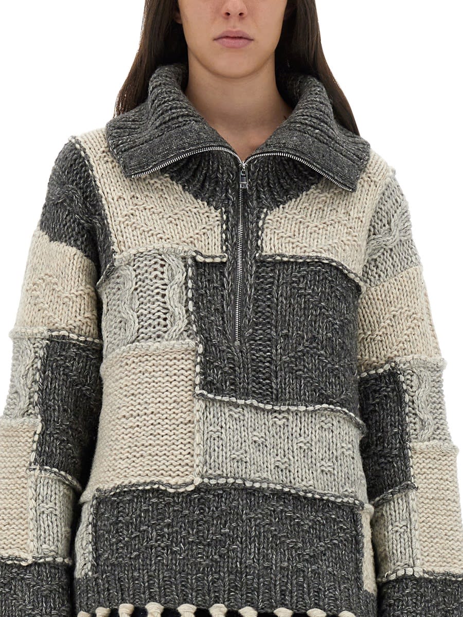 Ganni Patchwork Jersey With Bangs In Gray