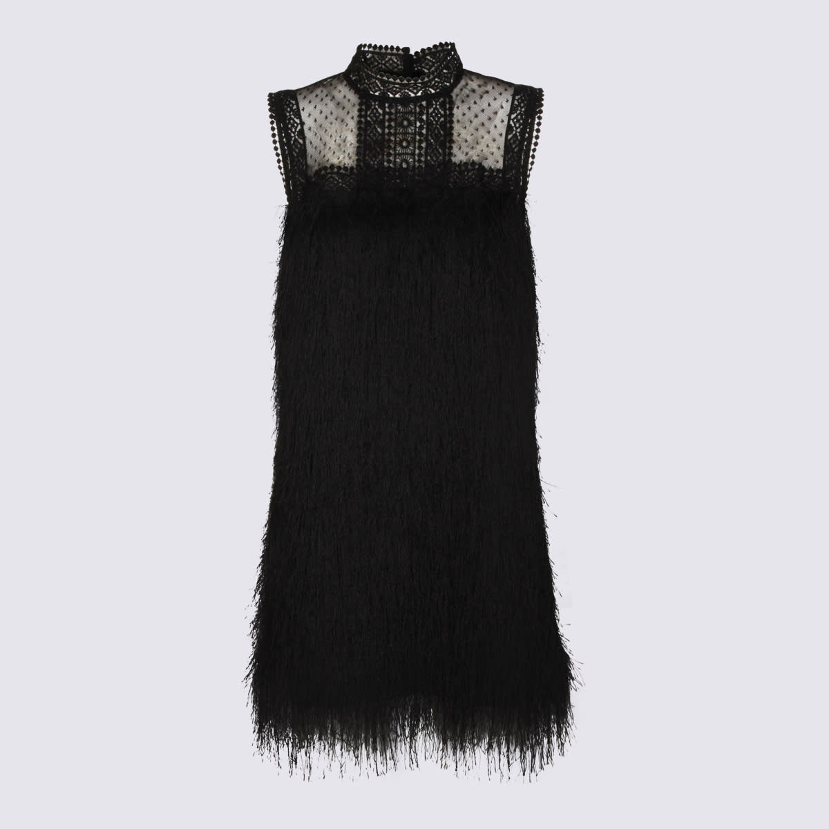Twinset Lace-detail Sleeveless Mini Dress In Black