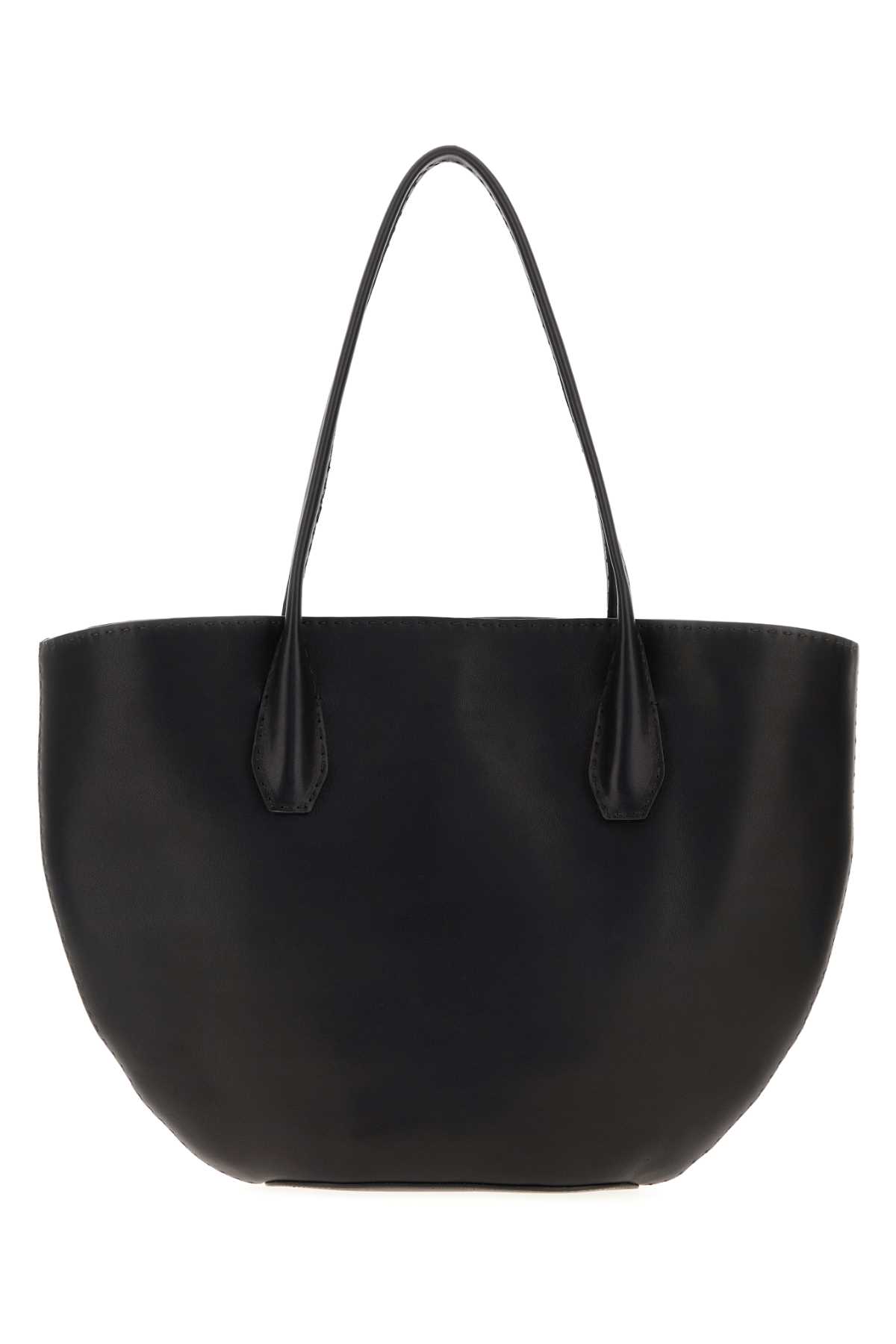 The Row Structured Leather Alger Shopping Tote In Black