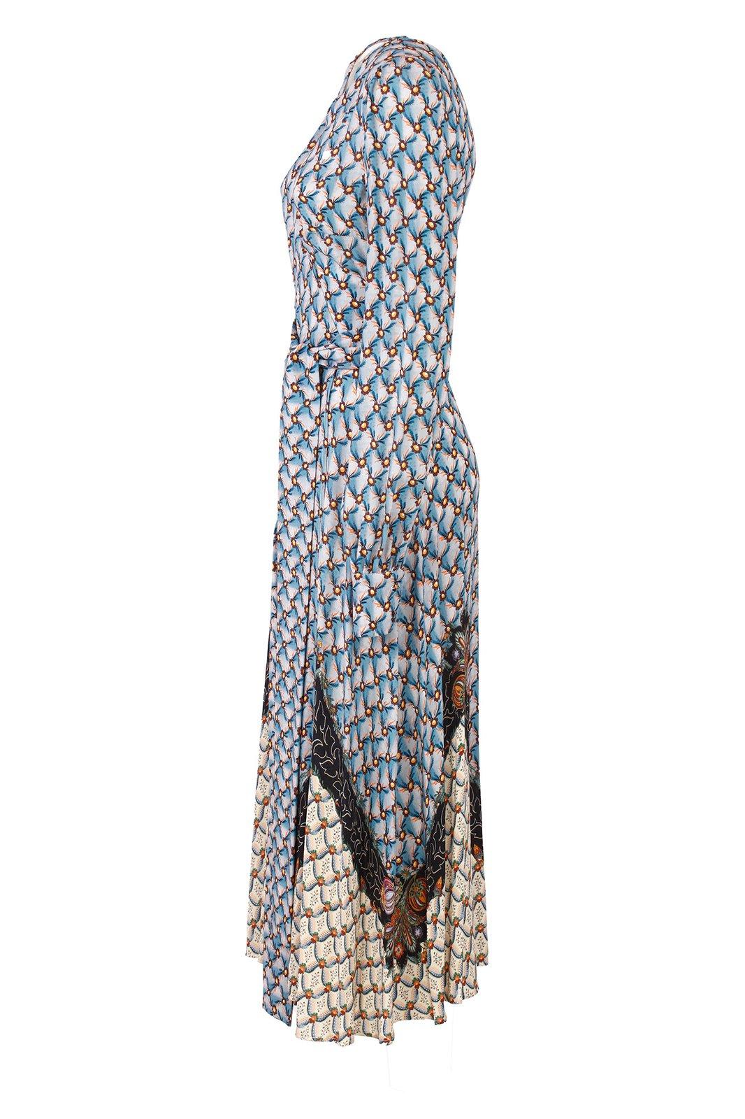 Shop Etro Floral Print Wrap Midi Dress In Azzurro