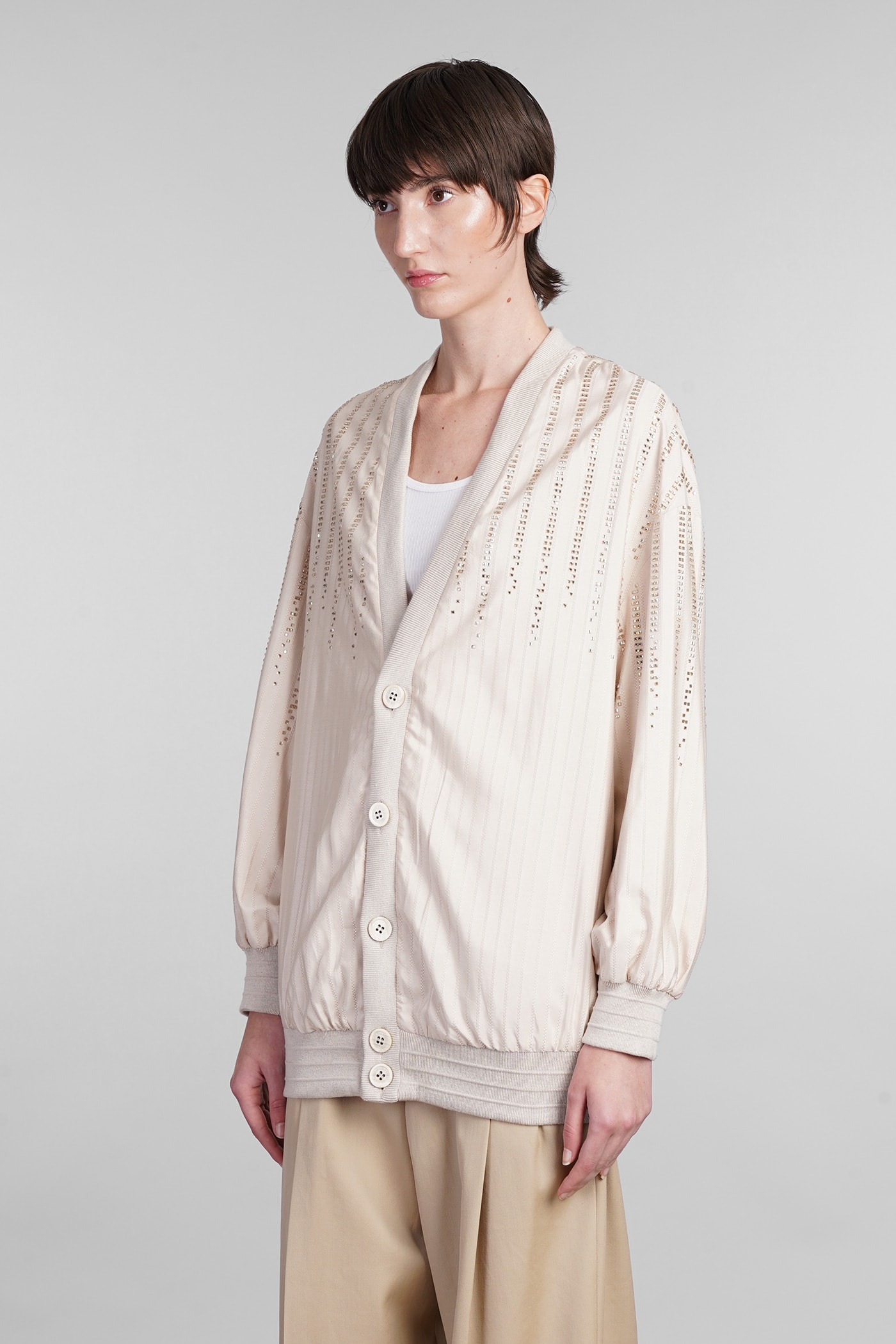 Shop Golden Goose Cardigan In Beige Silk