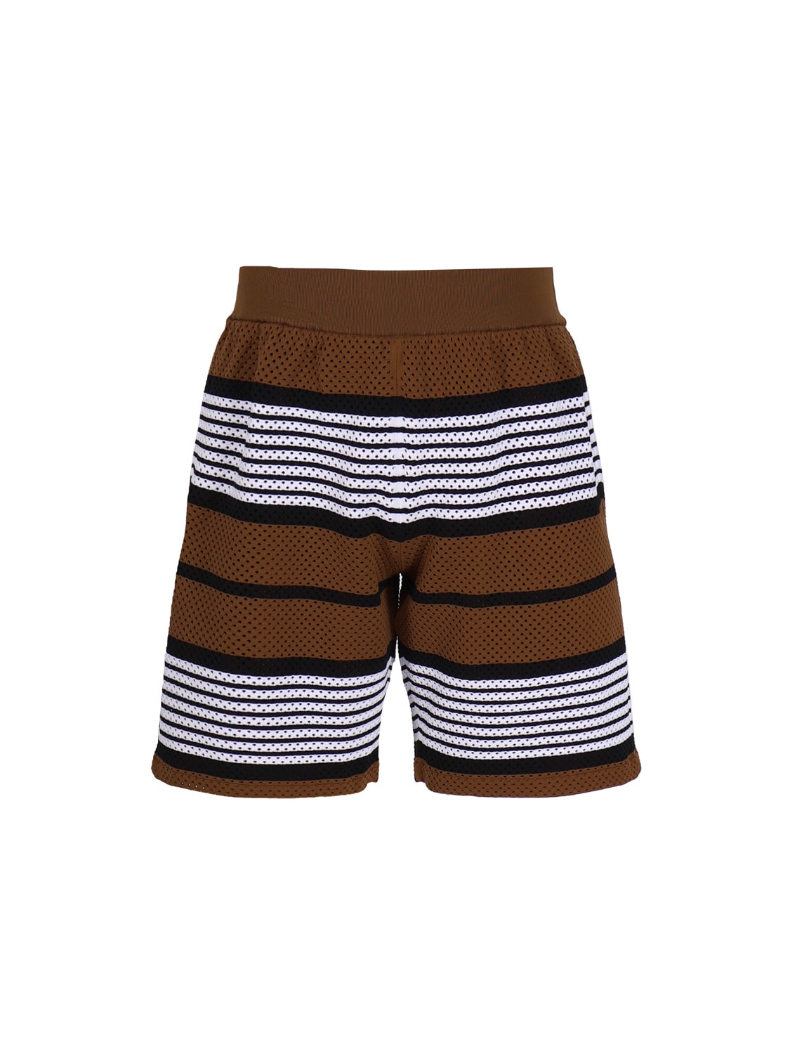 Shop Burberry Nylon Shorts With Striped Print In Dark Birch Brown