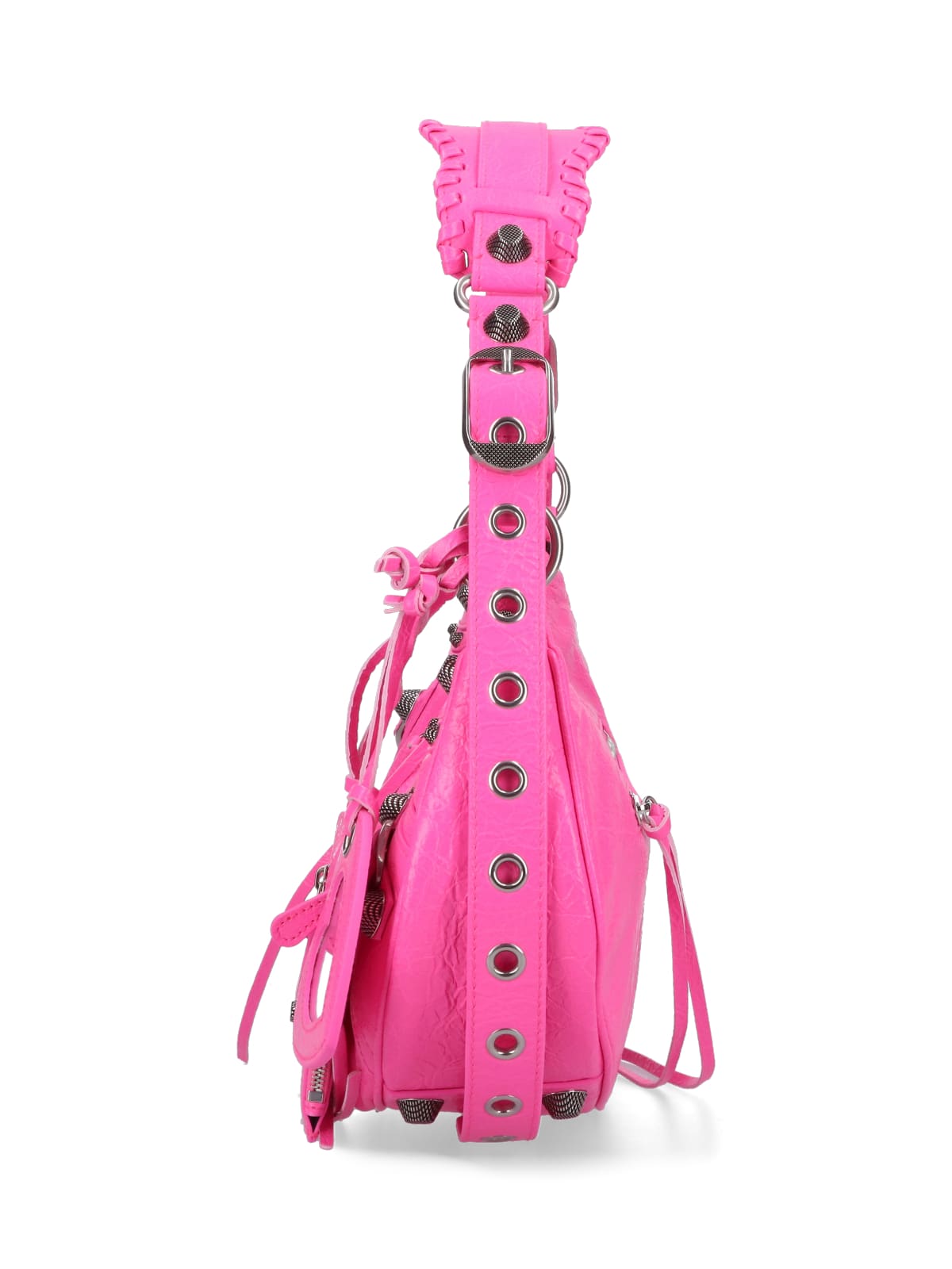 Balenciaga Green Leather Shoulder Handbag With Magnetic Closure And Metal Details In Fuchsia