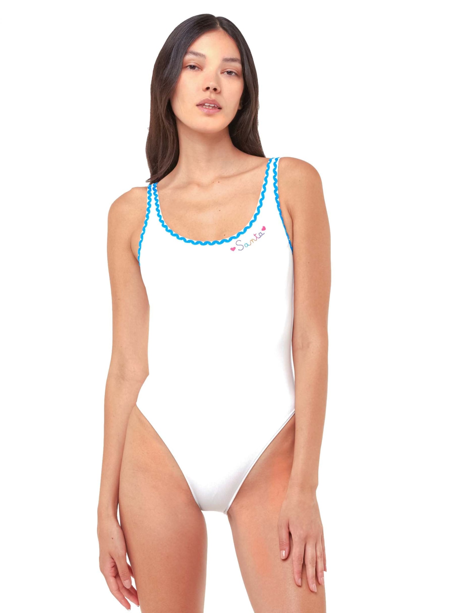 One Piece Swimsuit With Santa Embroidery