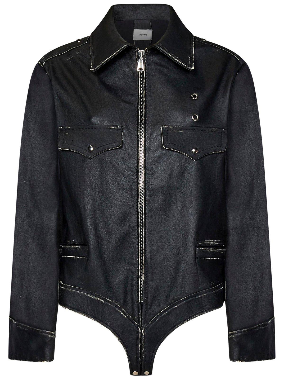 Shop Coperni Vintage-effect Zipped Leather Jacket In Blk Black