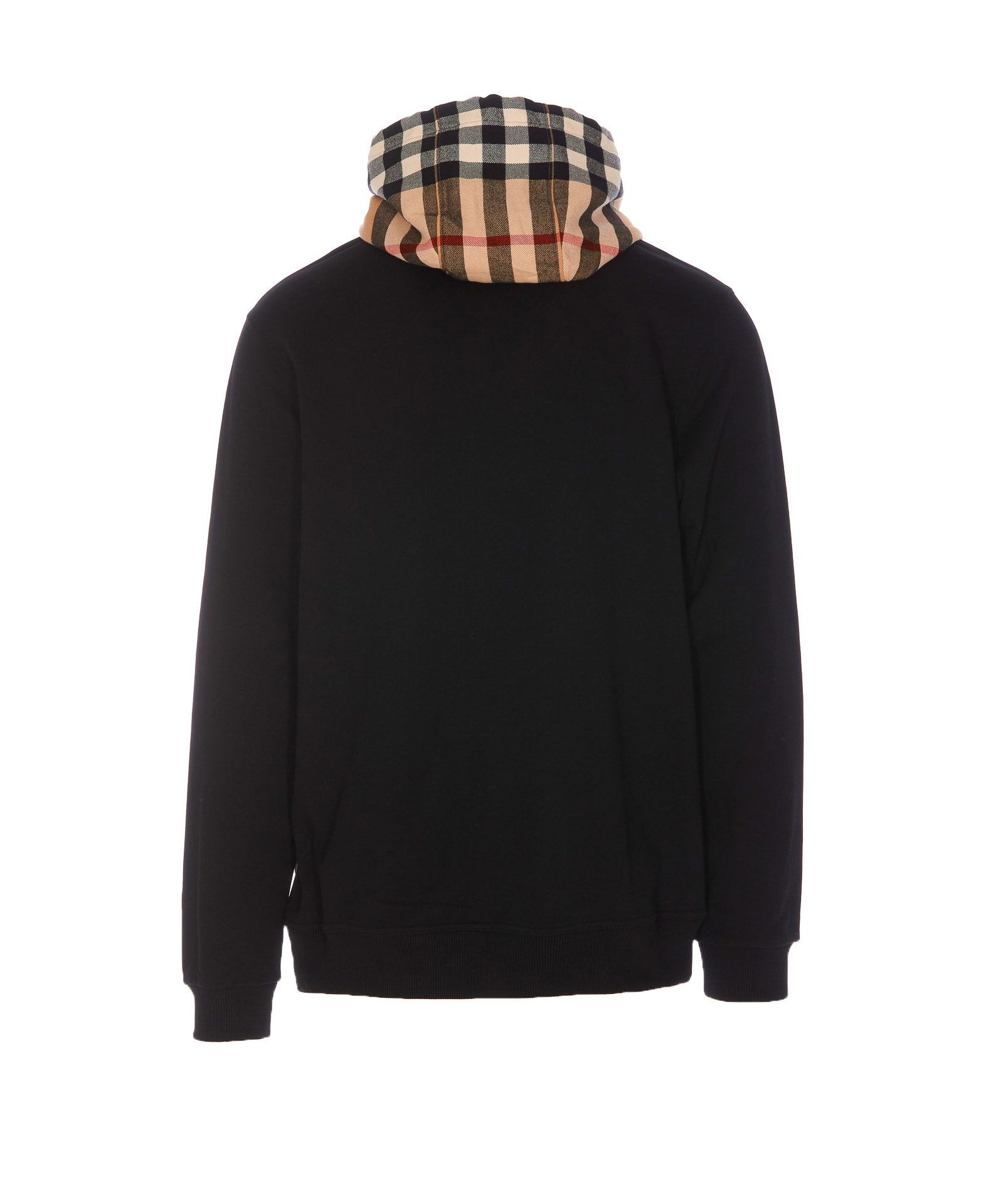 Shop Burberry Check Hoodie In Nero