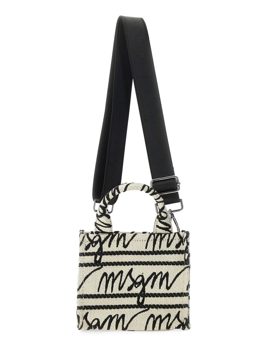 Shop Msgm Mini Canvas Tote Bag In White