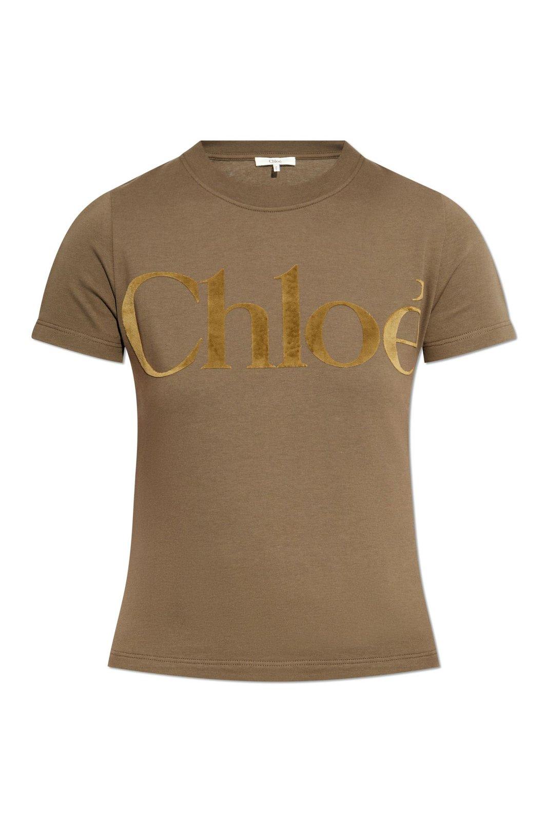 Chloé Velvet-logo Crewneck T-shirt