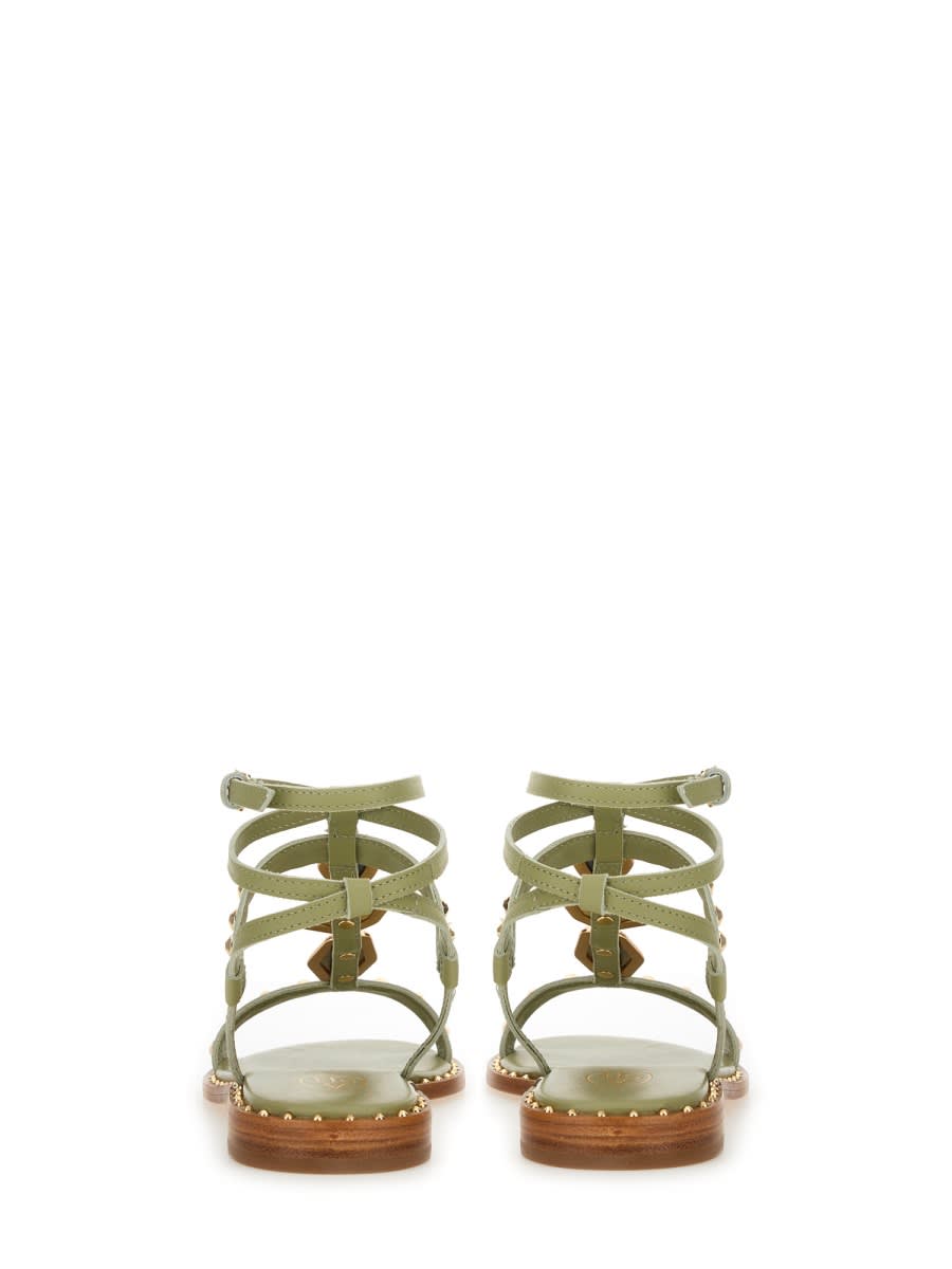 Ash Strappy Green Sandals With Gemstone Embellishments In Green