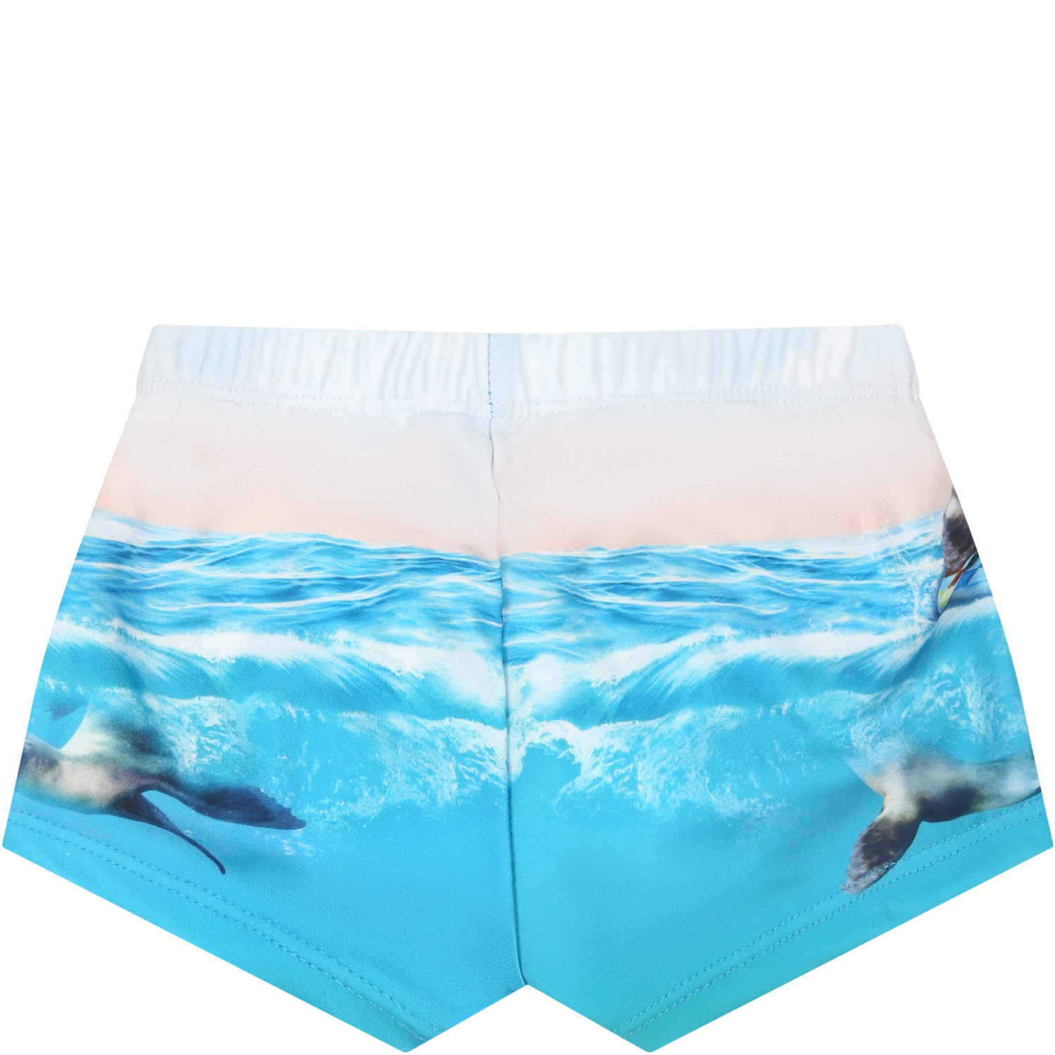 Shop Molo Light Blue Swisuit For Baby Boy With Seal Print