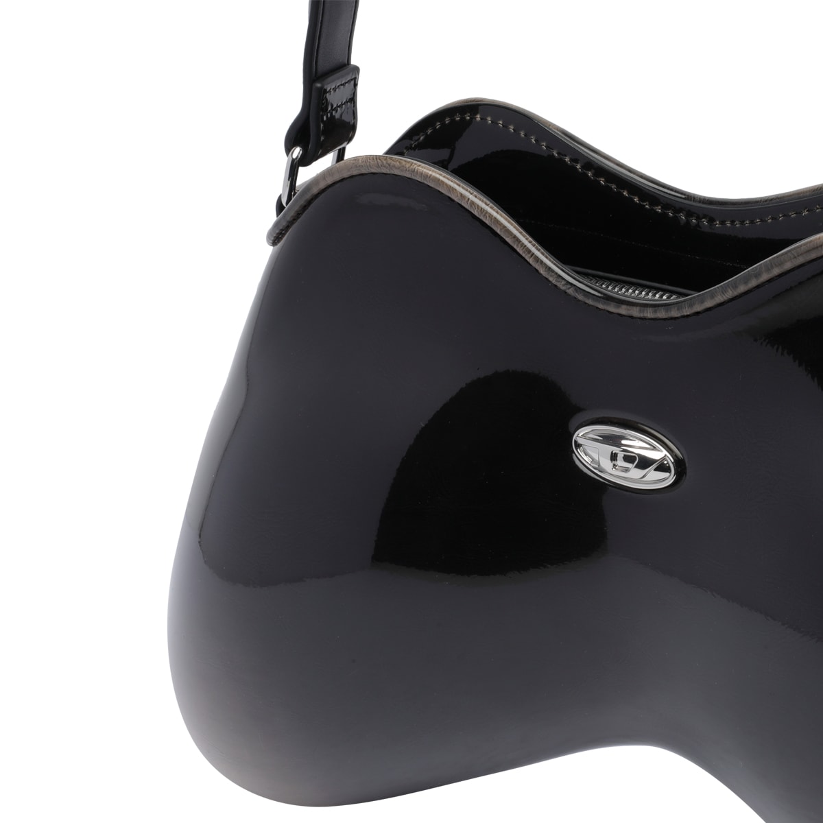 Diesel Double D Patent Shoulder Bag In Black