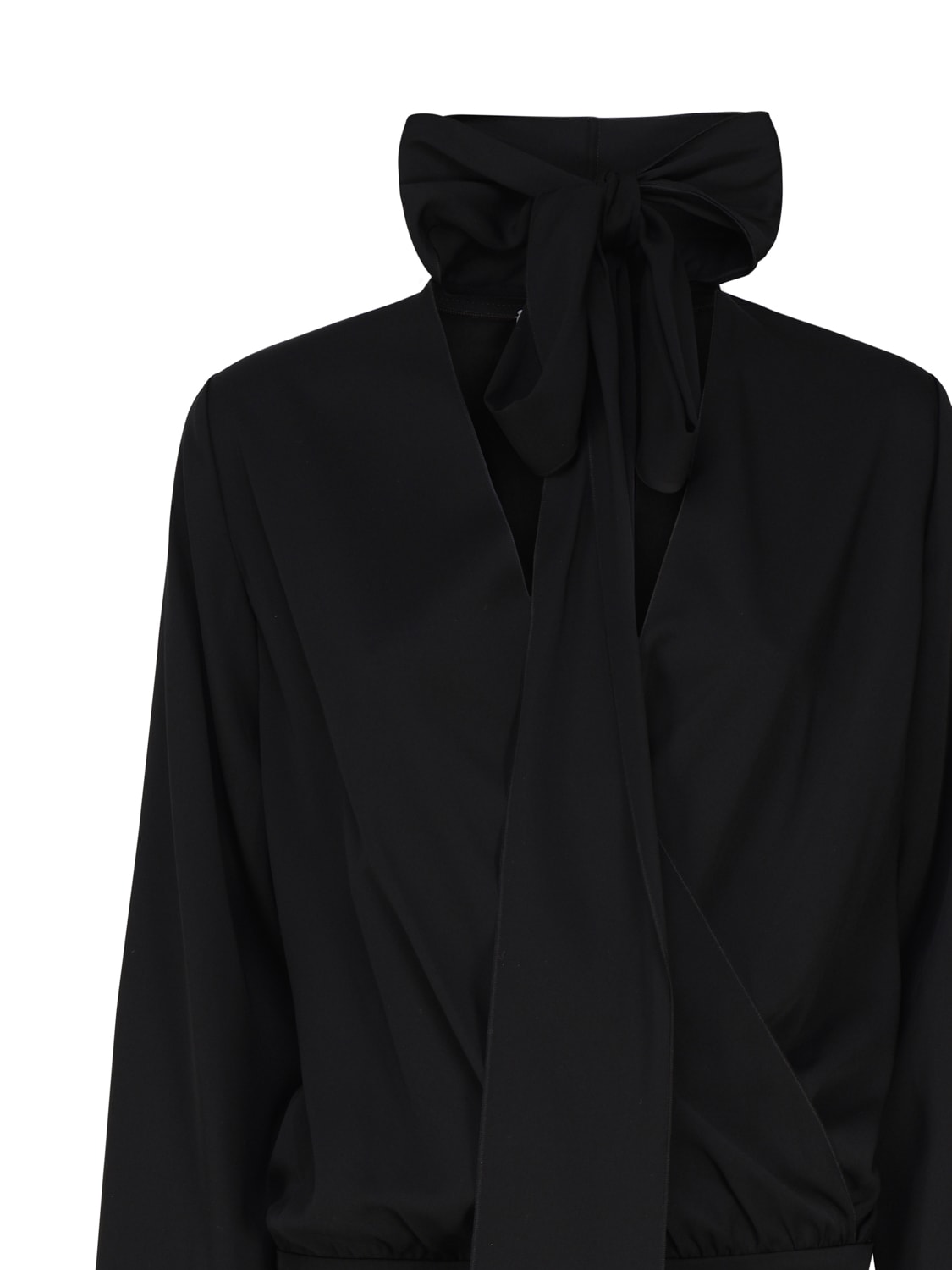 Sportmax Wrap V-neck Bodysuit With Tie Collar In Black