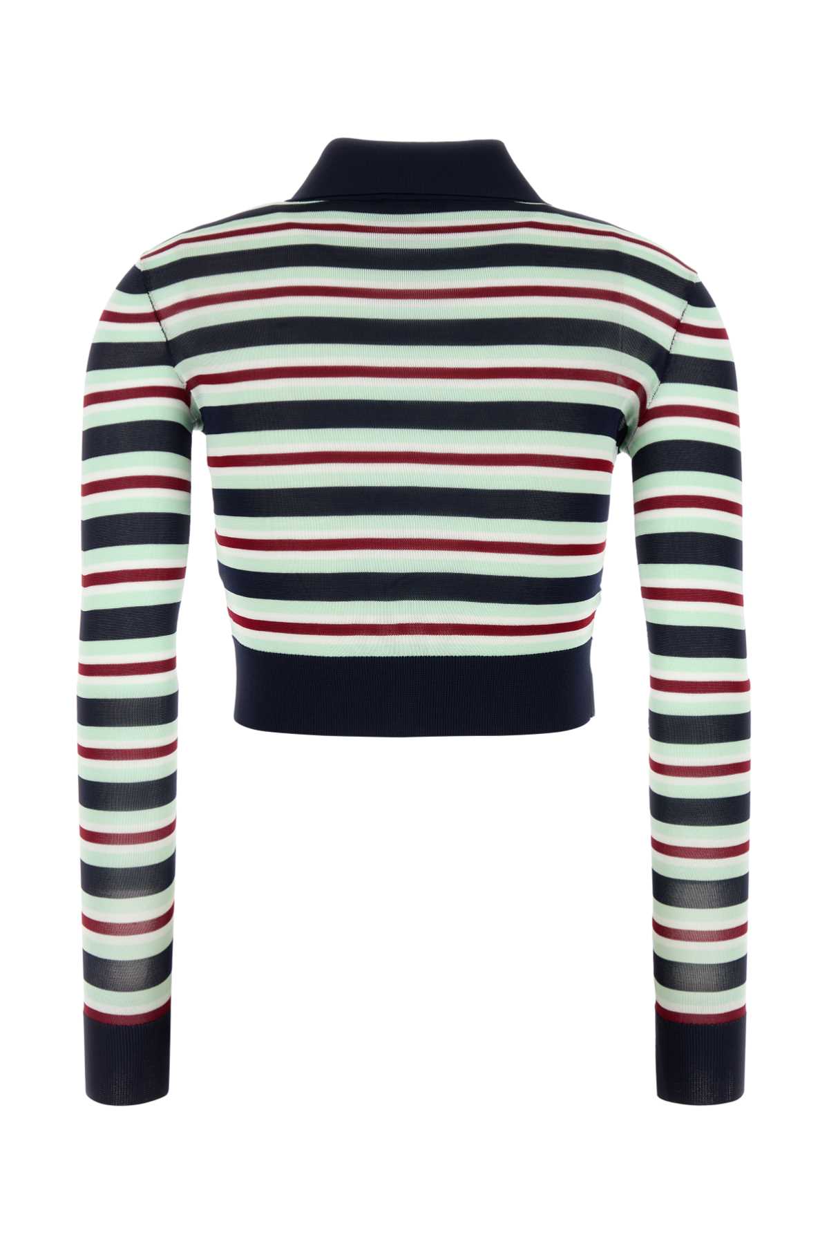 Self-portrait Navy Striped Viscose Knit Sweaters And Cardigans Multicolor