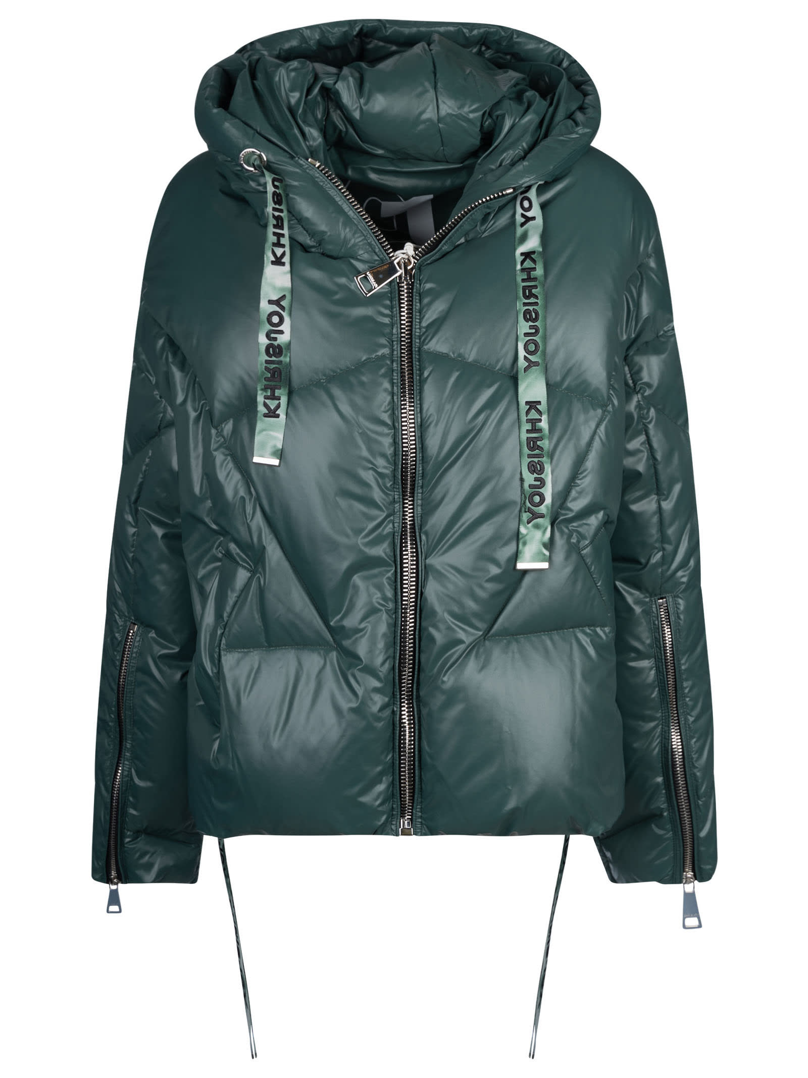 Shop Khrisjoy Iconic Shiny Puffer Jacket In Forest Green