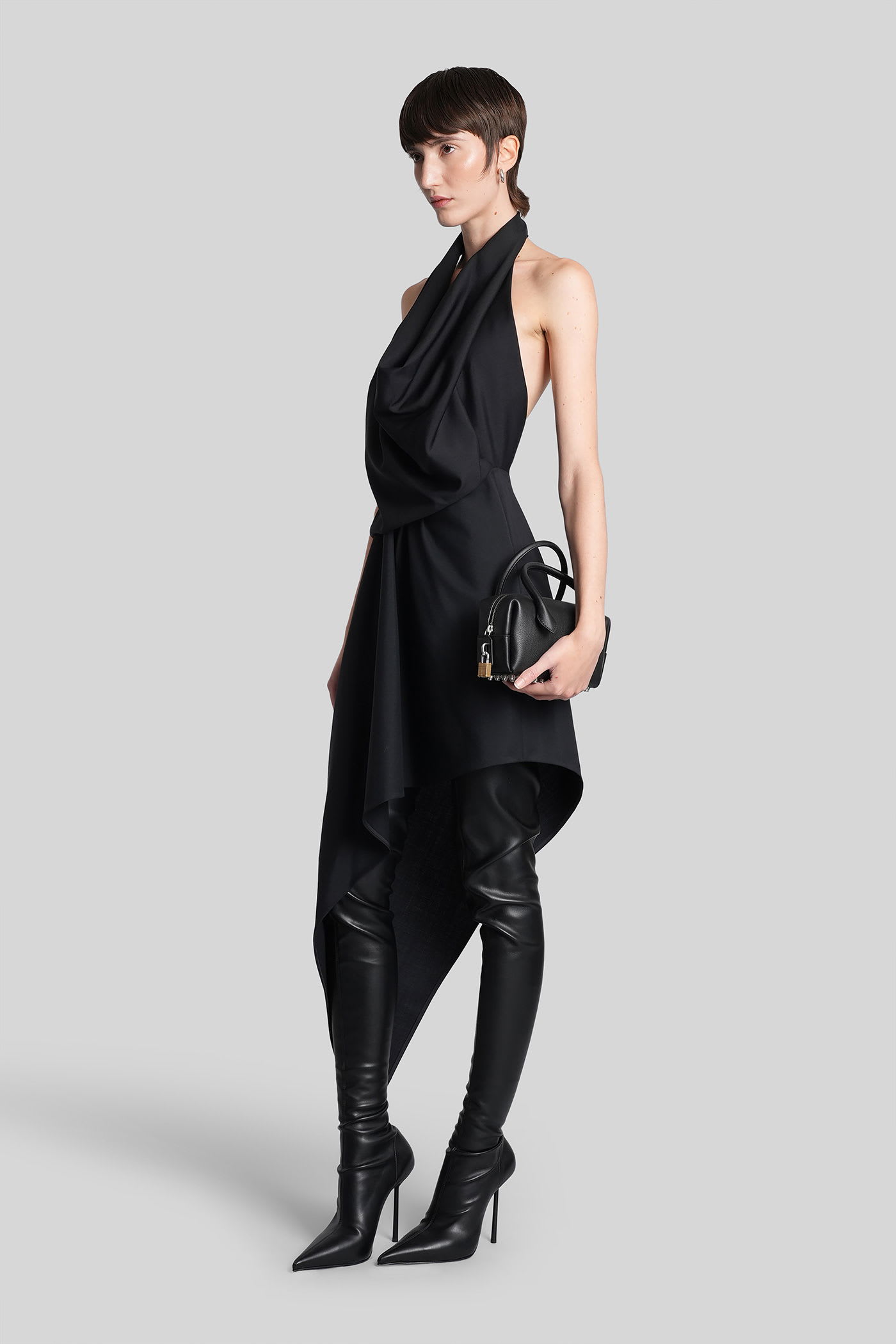Alexander Wang Halterneck Asymmetric Mini Dress In Black