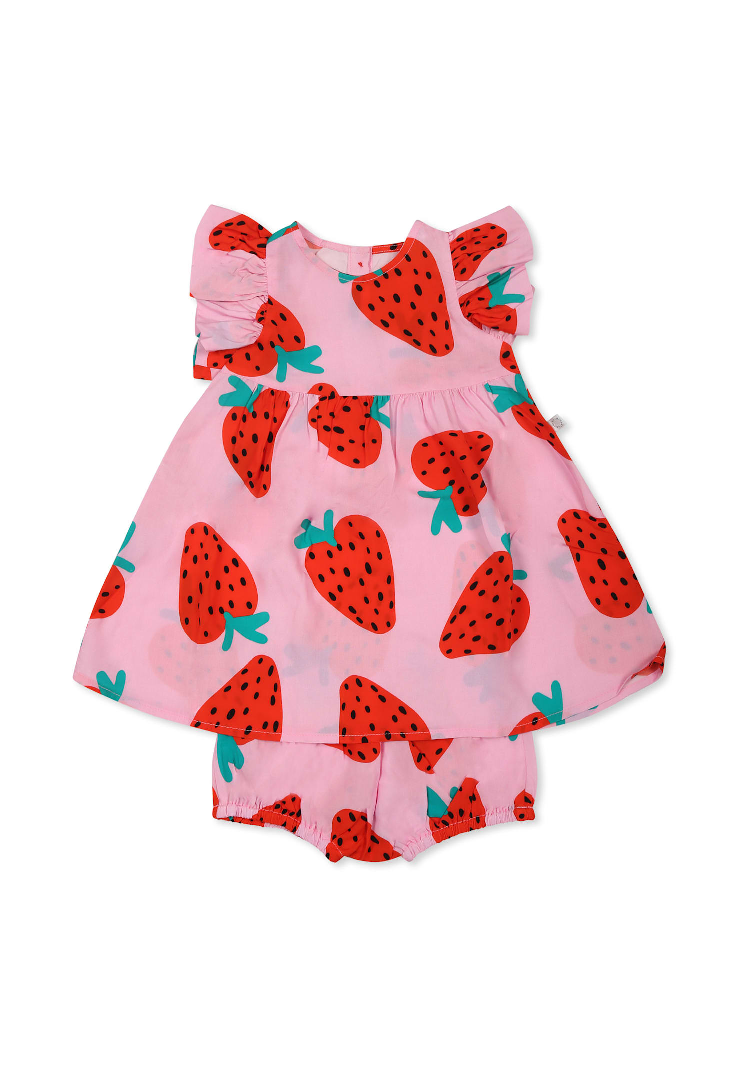 Shop Stella Mccartney Pink Dress For Baby Girl With Strawberries
