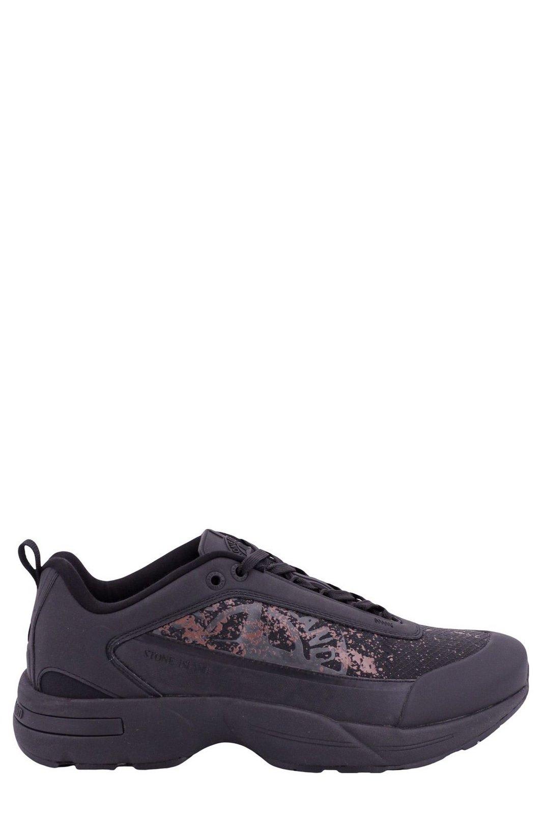 Shop Stone Island Grime Round Toe Panelled Sneakers In Black