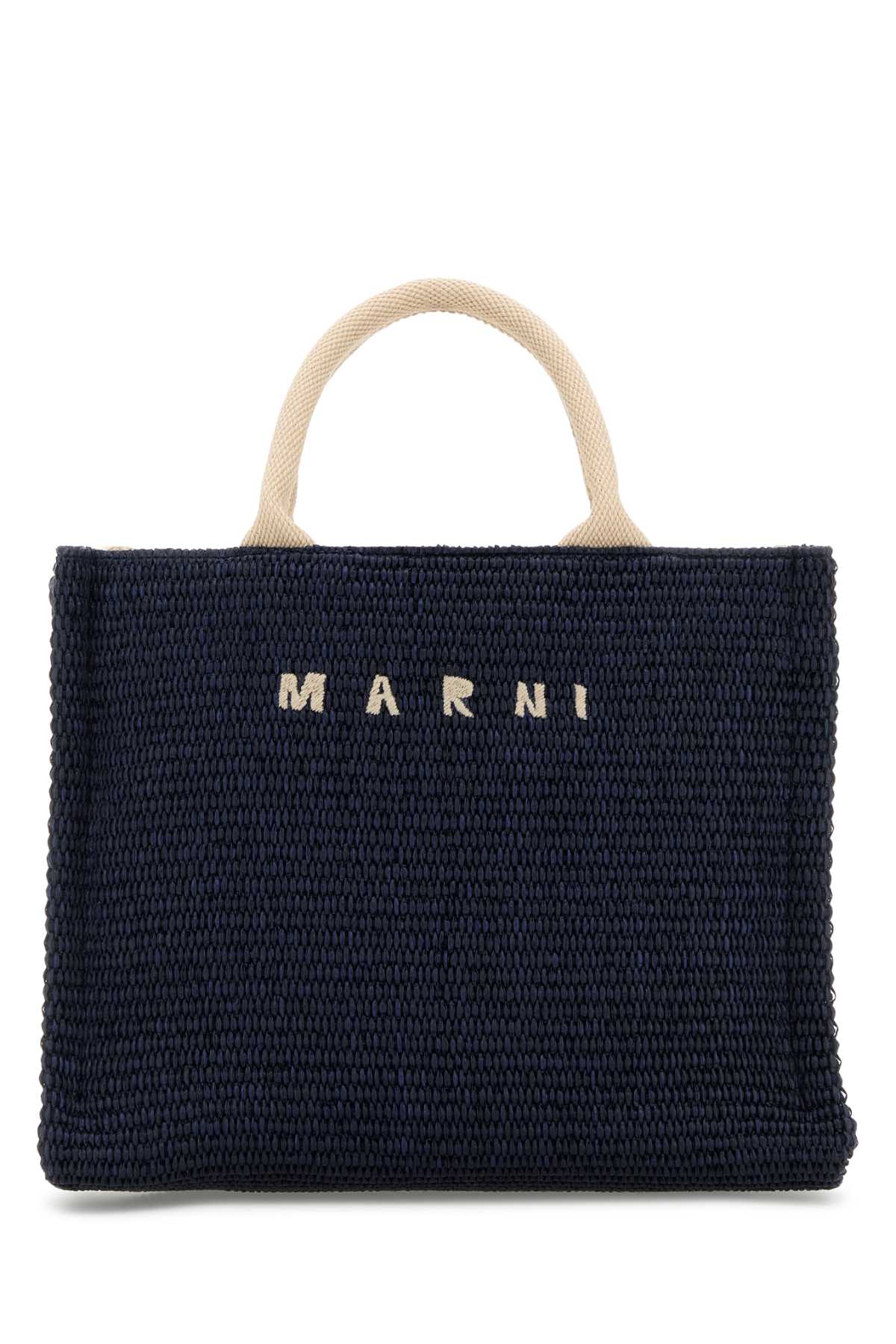 Shop Marni Midnight Blue Raffia Small Shopping Bag In Ultramarine