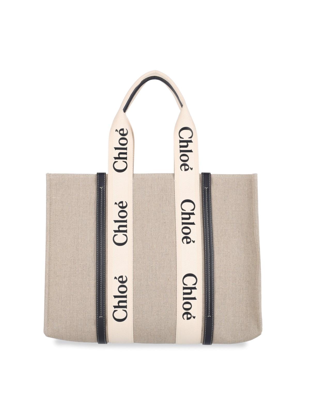 Chloé Woody Midi Tote Bag In Beige