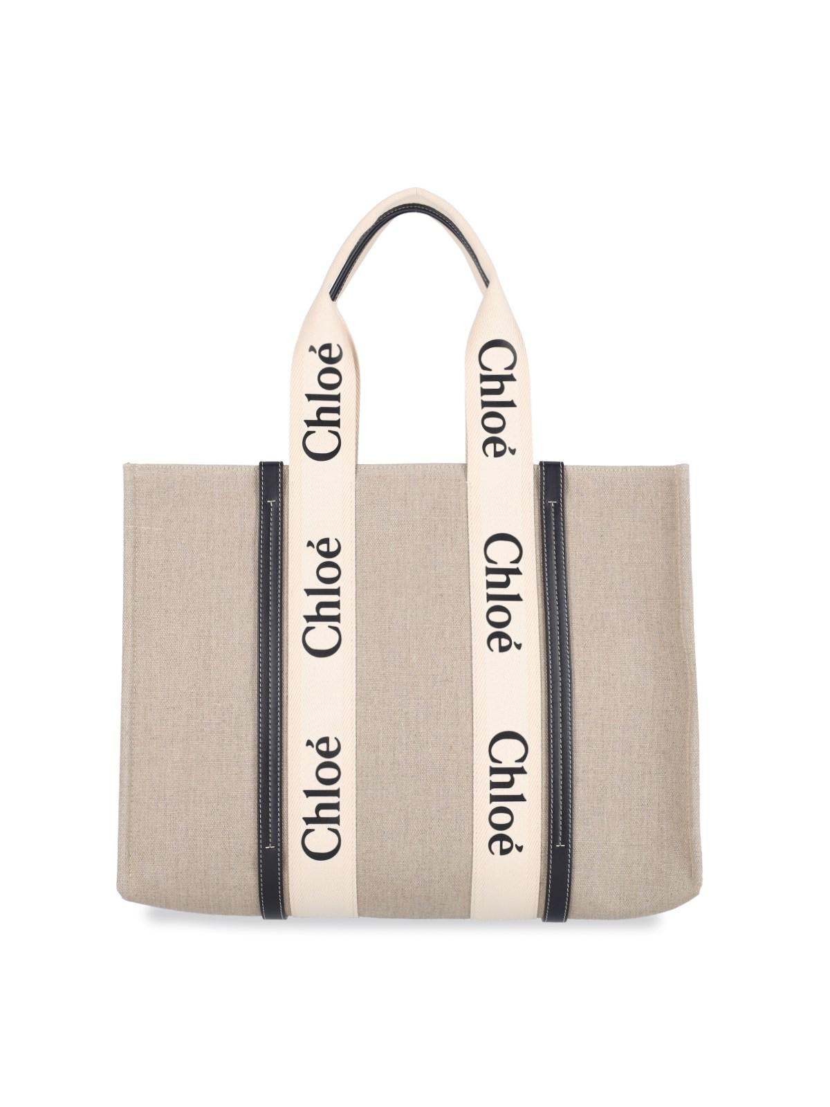 Shop Chloé Woody Midi Tote Bag In Beige