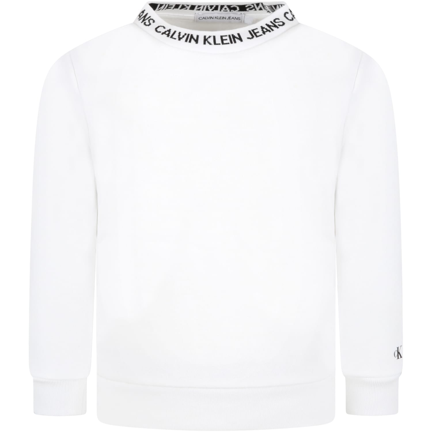 Calvin Klein White Sweatshirt For Kids With Black Logo