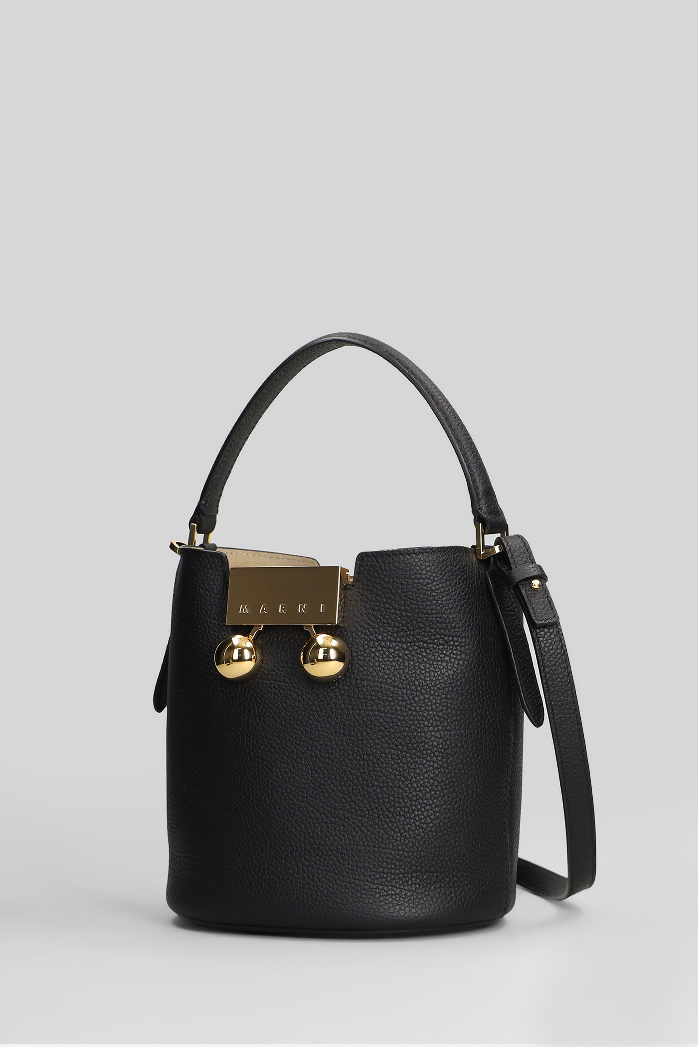 Marni Trunkaroo Shoulder Bag In Black Leather In Black