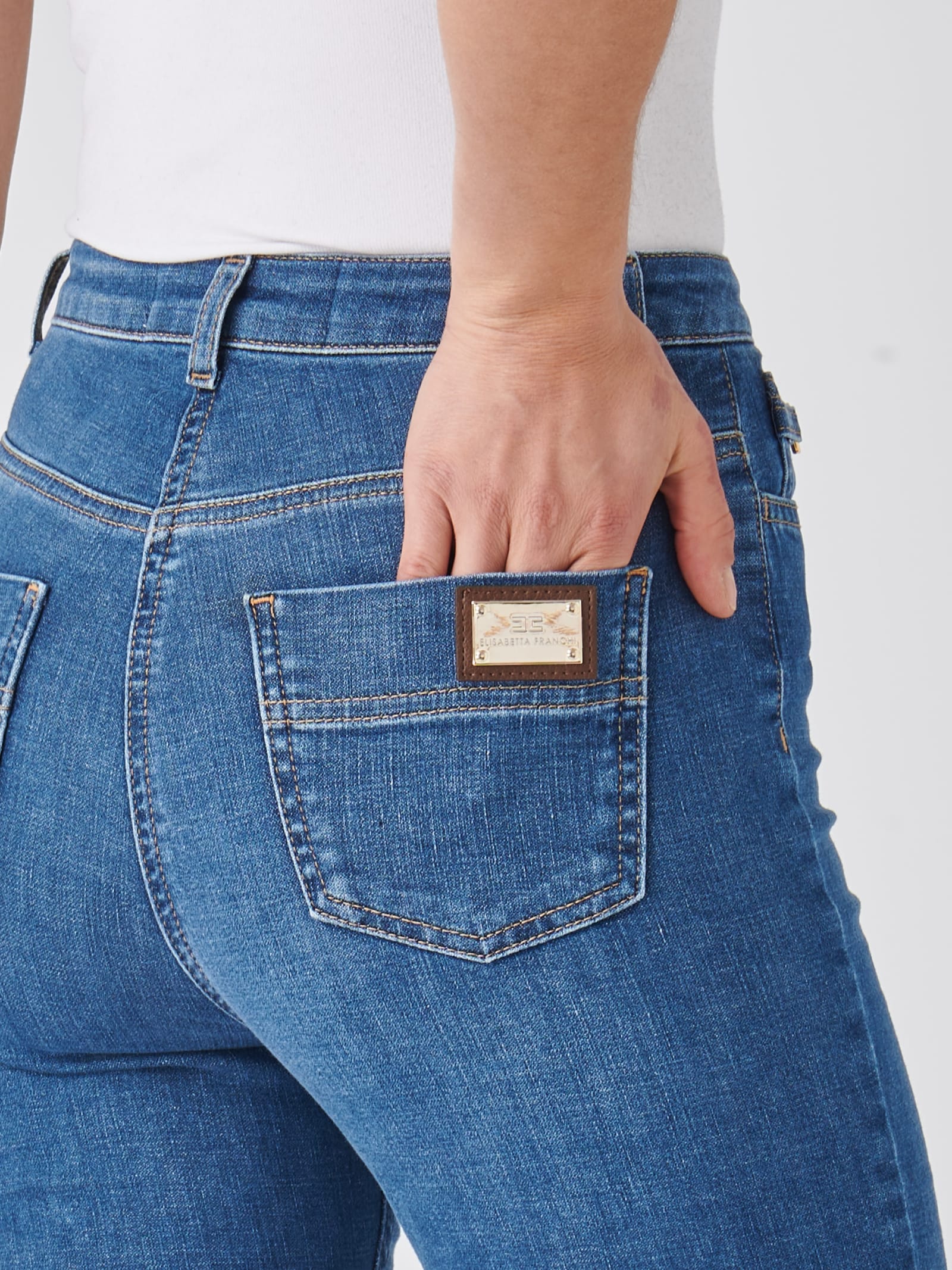 Shop Elisabetta Franchi Cotton Jeans In Denim Blu