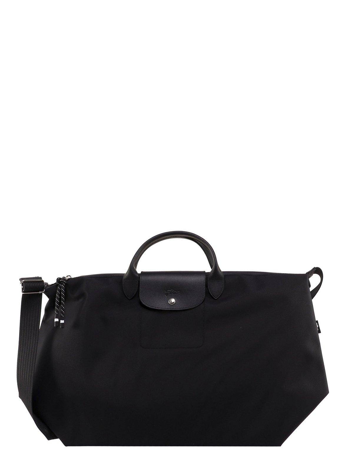 Shop Longchamp Le Pliage Logo Embossed Zipped Shoulder In Black