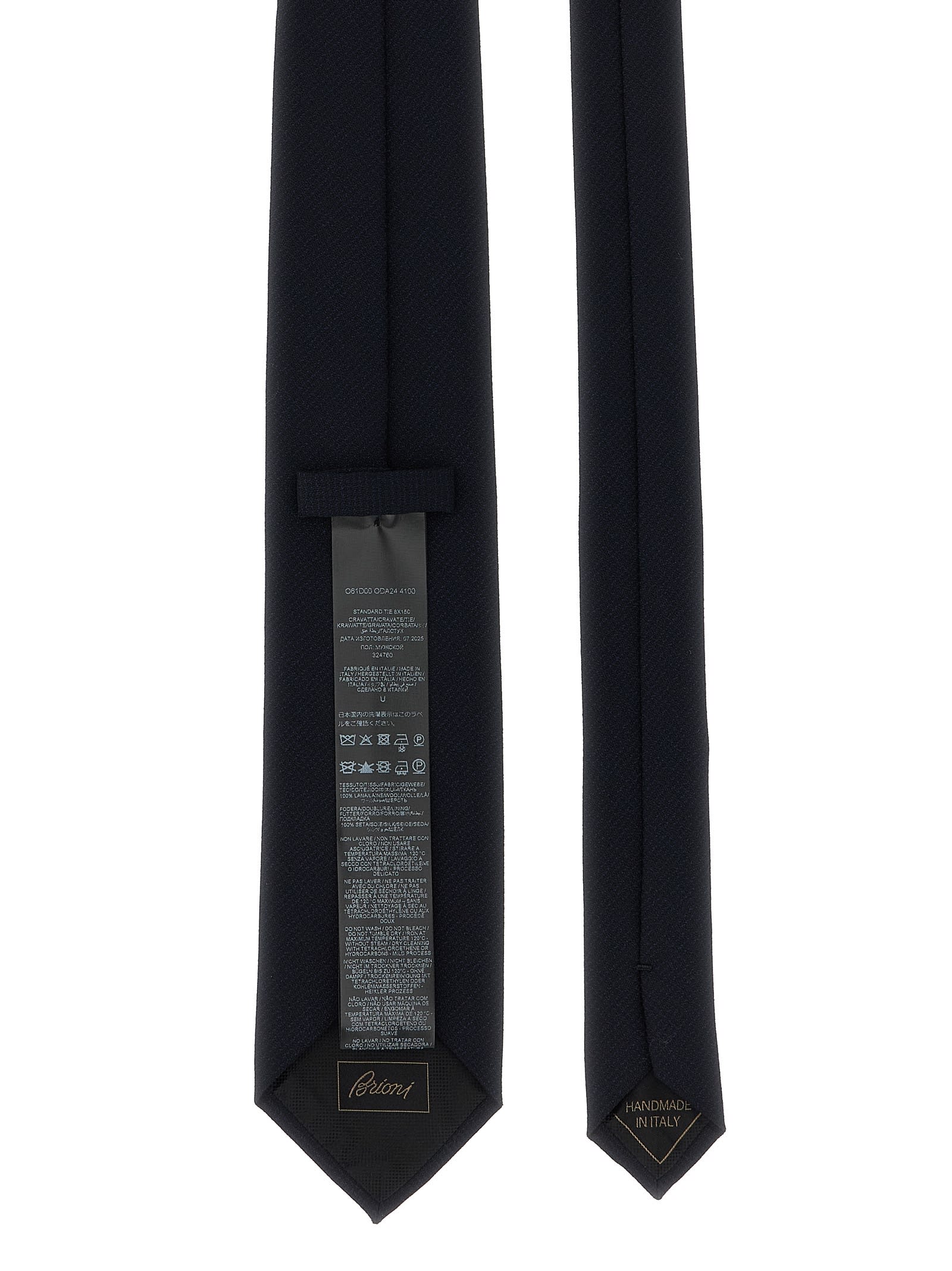 Brioni Slim Textured Wool Tie With Pointed Tip In Blue