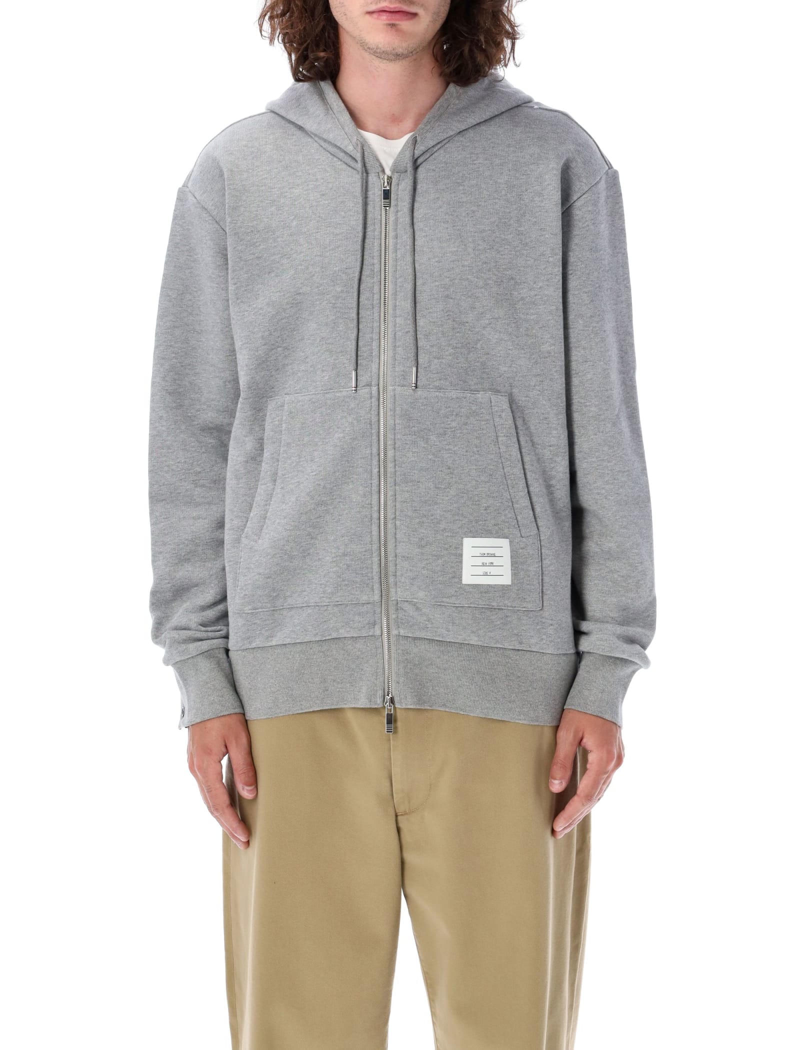 Shop Thom Browne Hooded Zip-up Pullover In Lt Grey