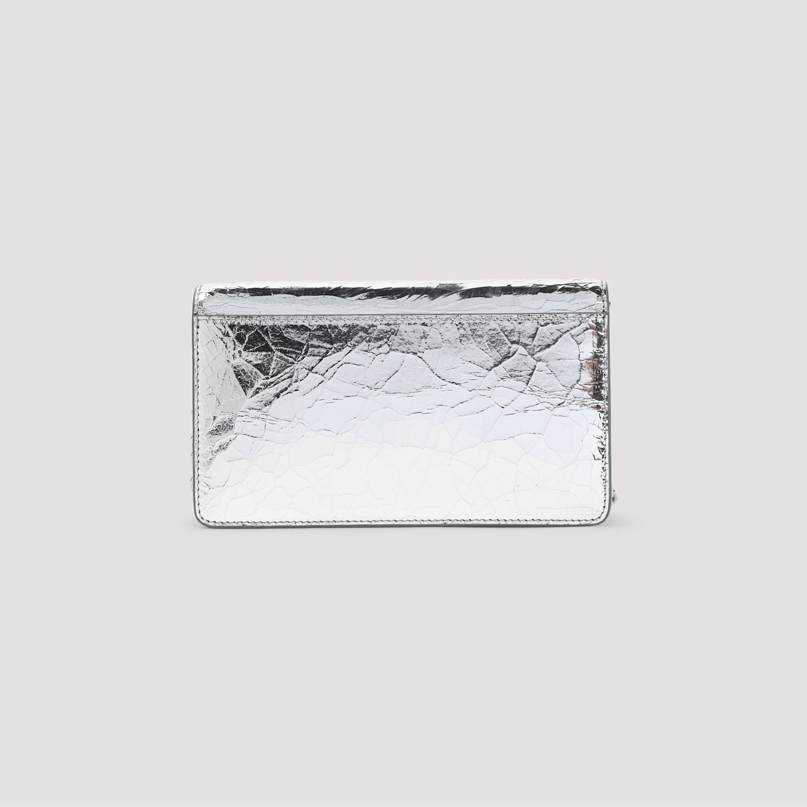 Maison Margiela Silver Cracked Leather Fold Over Bag In Silver